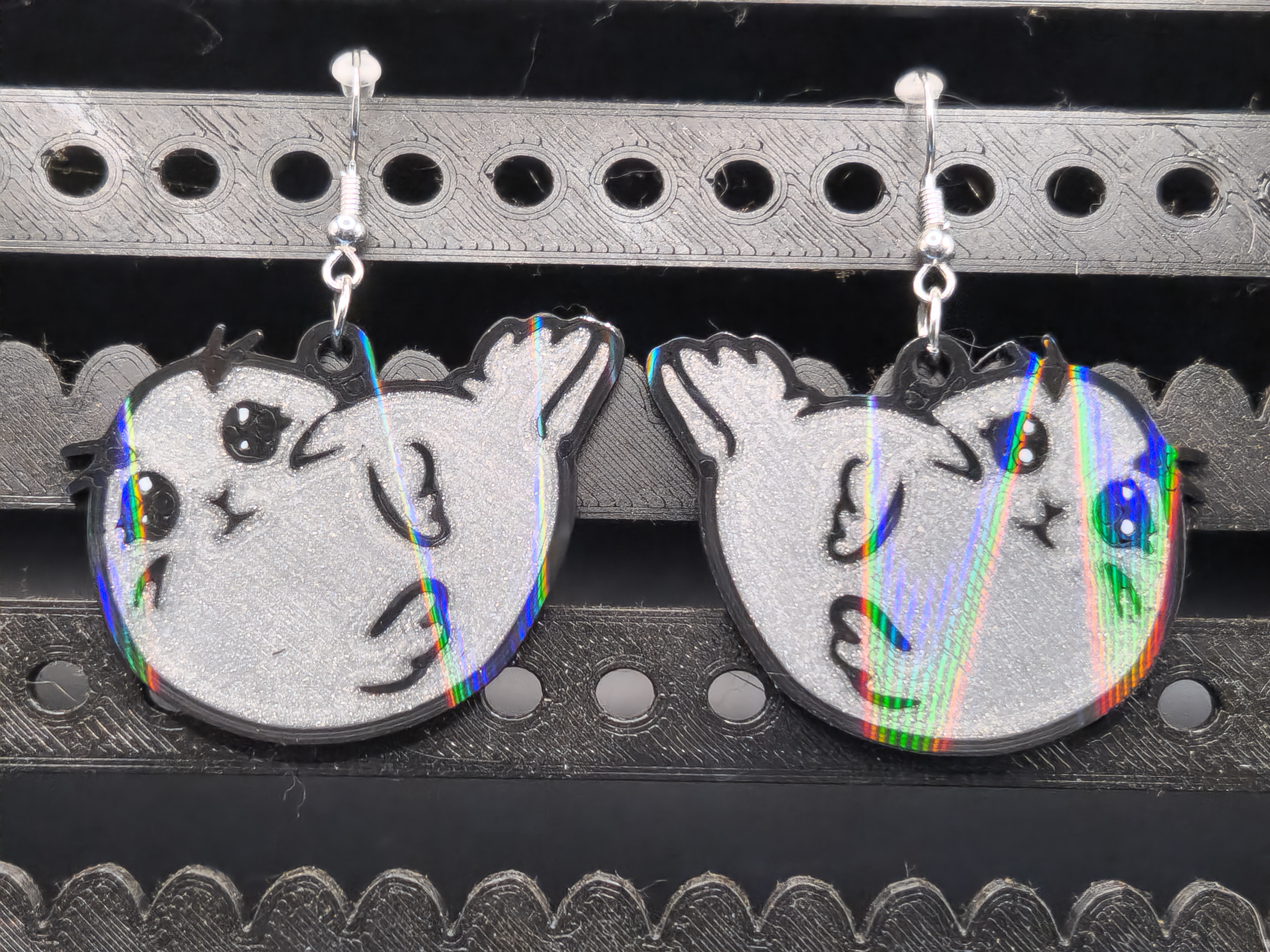 Cute Seal Earrings 3D Printed with Holograms 