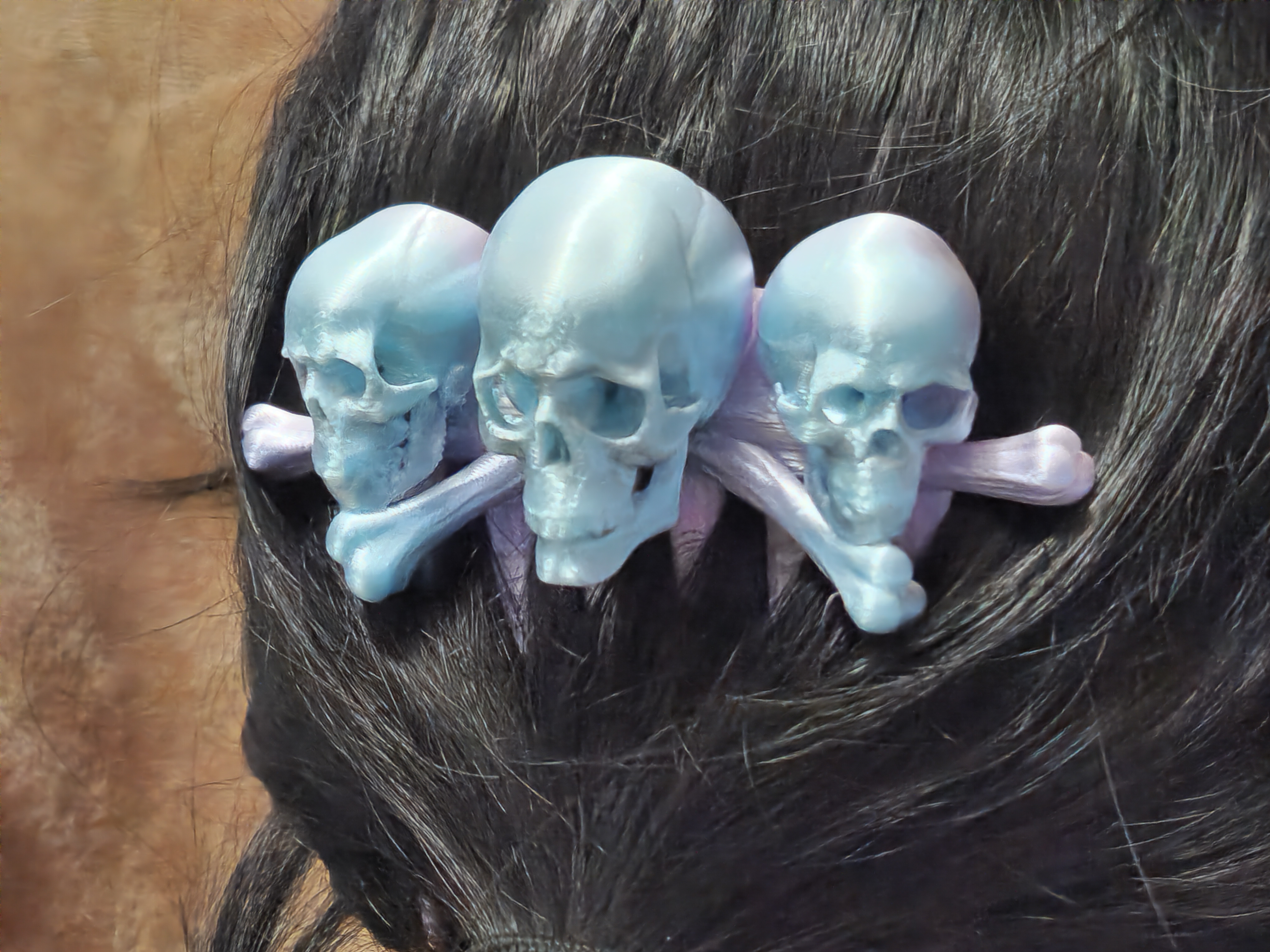 Halloween Skull and Bones Goth 3D Printed Hair Comb Wide Tooth Style