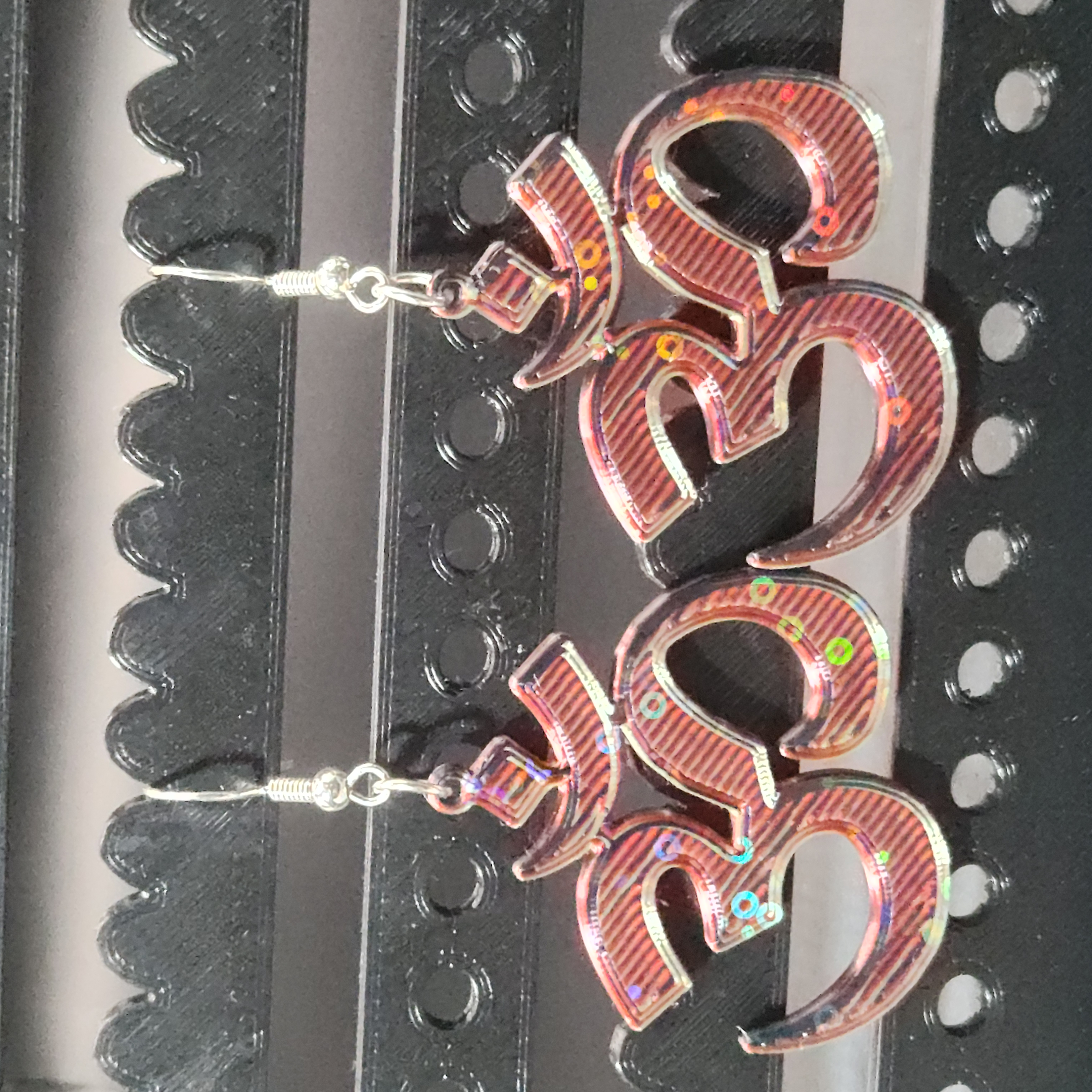 Colorful Hologram Blacklight Reactive OM Symbol Earring