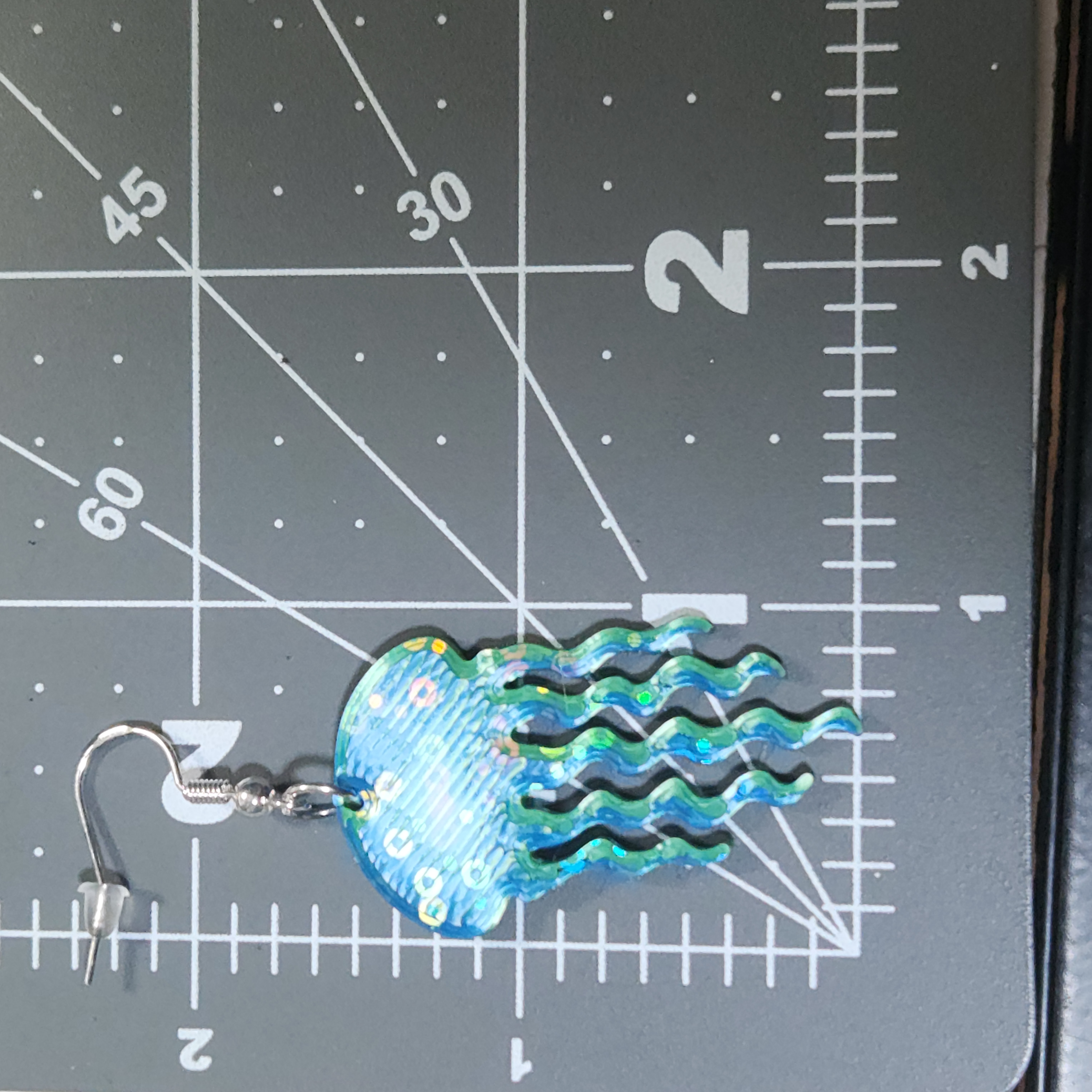 Blue-Green Hologram Jellyfish Earrings