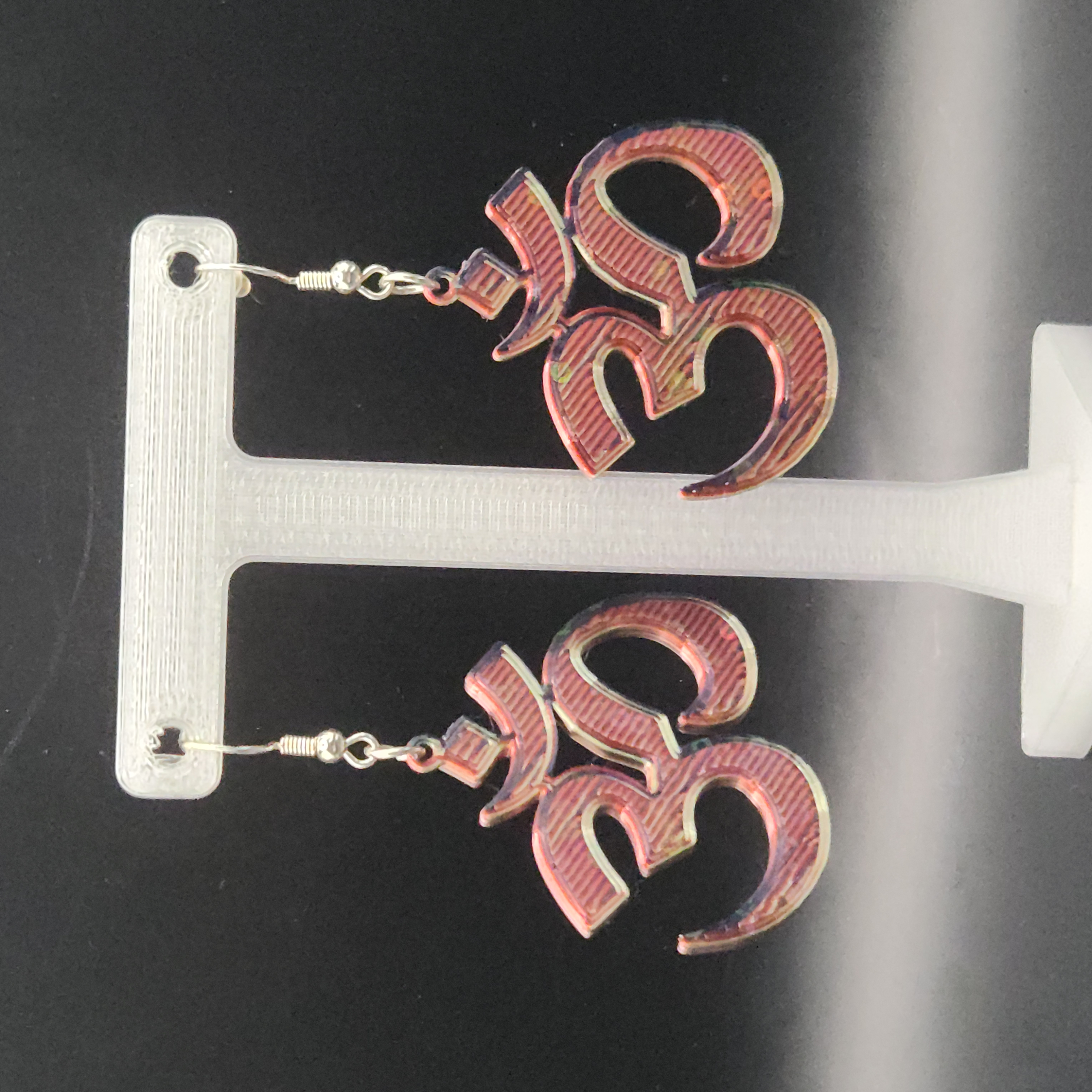 Colorful Hologram Blacklight Reactive OM Symbol Earring