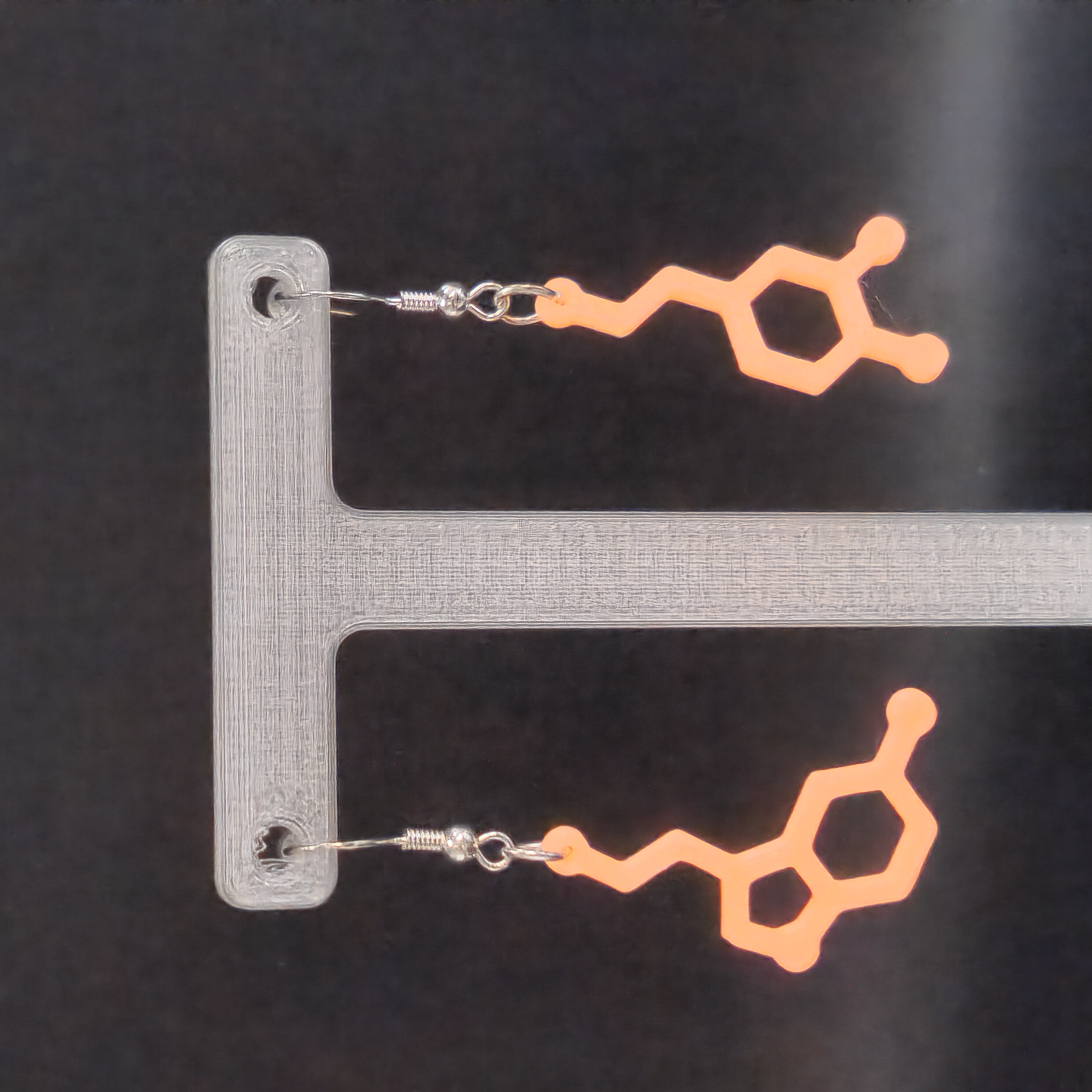 Glowing Dopamine and Serotonin Molecule Earrings 3Dprinted
