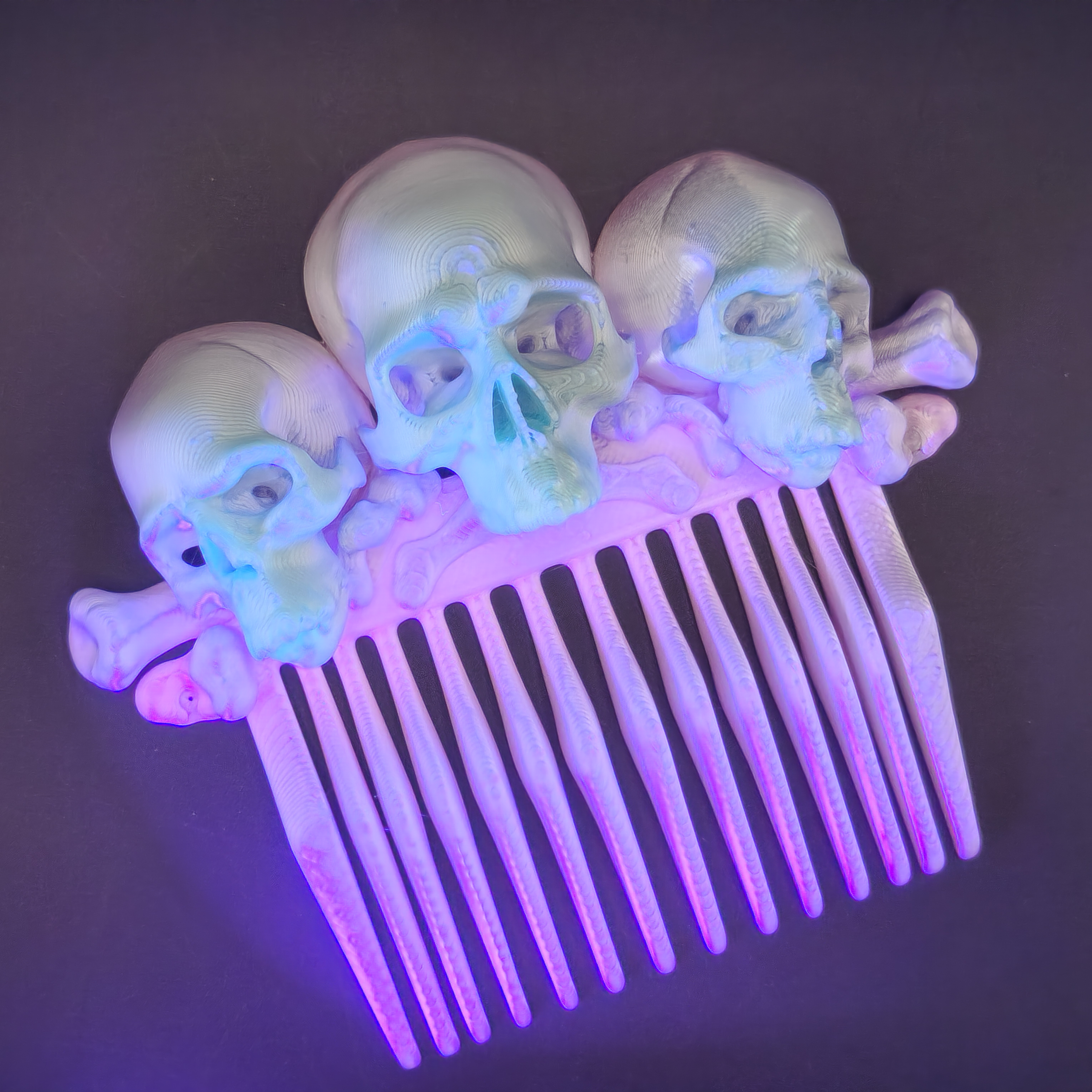Halloween 3D Printed Skull Hair Comb Narrow Tooth Style