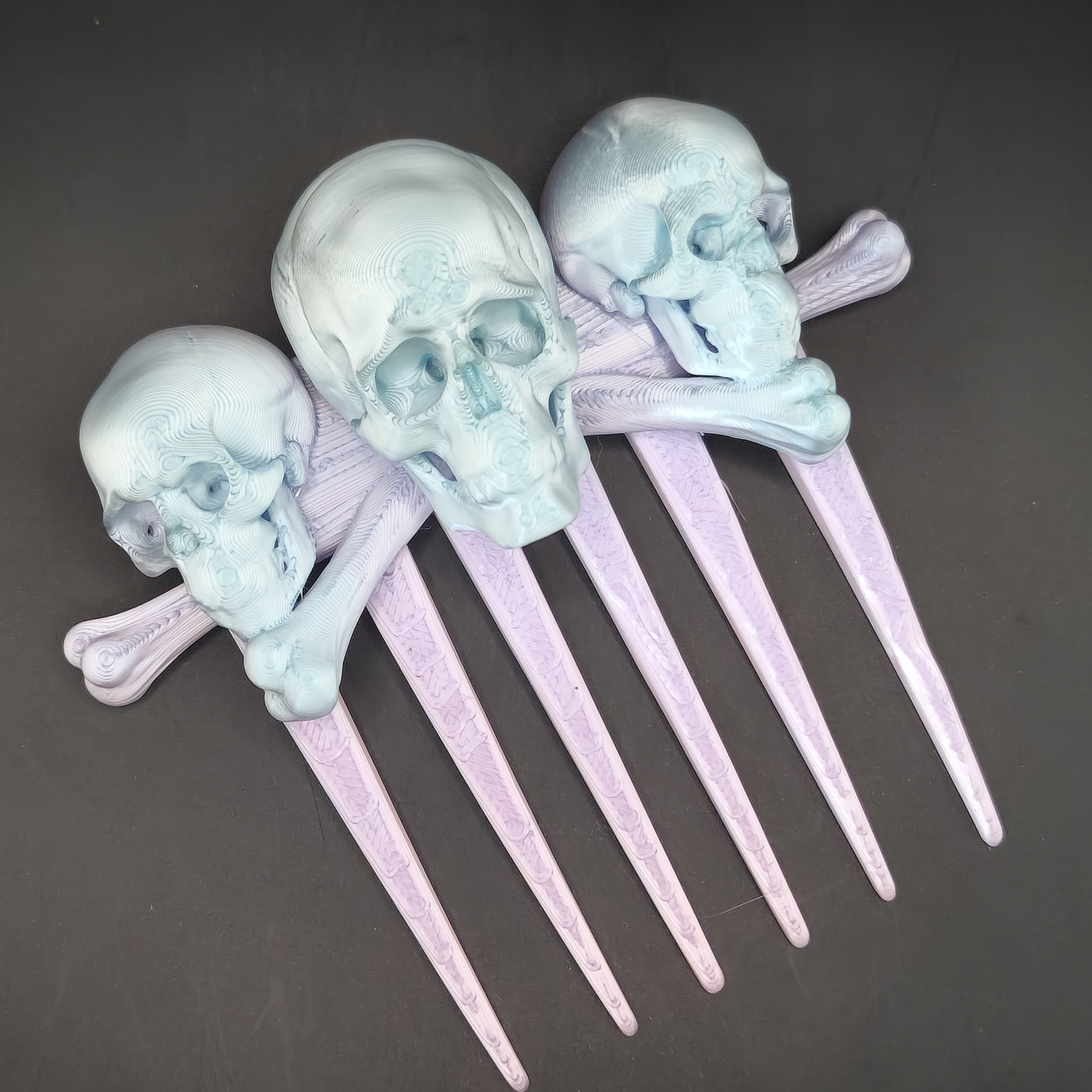 Halloween Skull and Bones Goth 3D Printed Hair Comb Wide Tooth Style