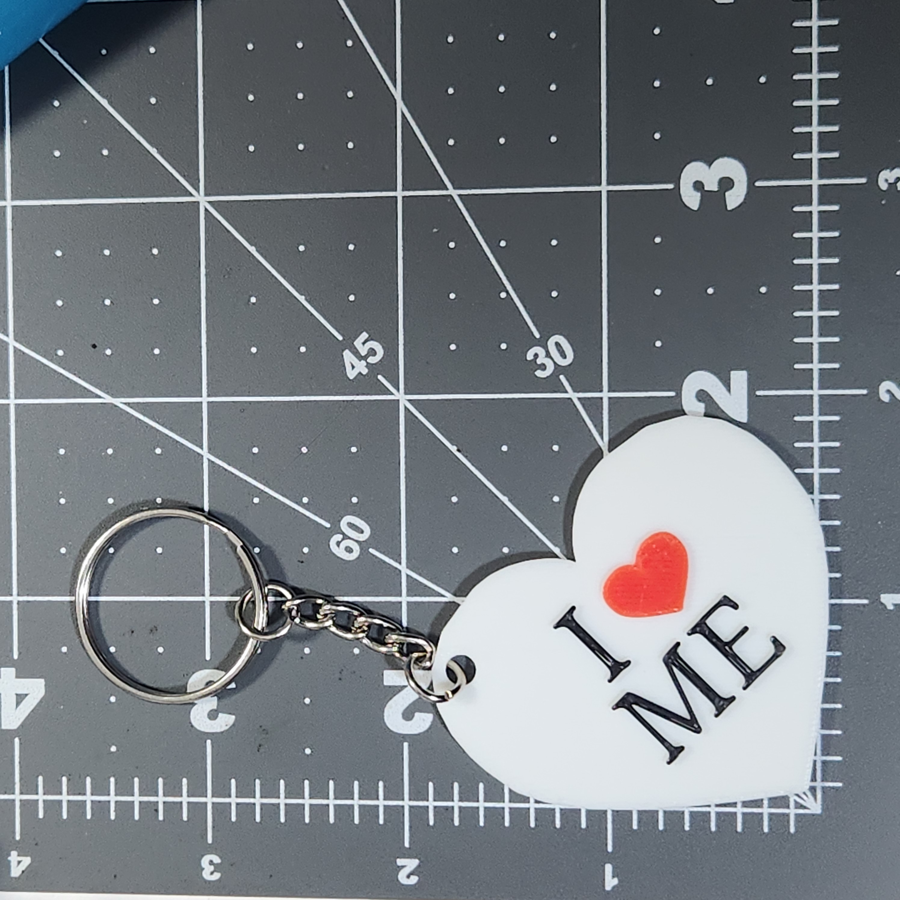 I Love Me Heart 3D Printed Keychain with Holograms on the Back
