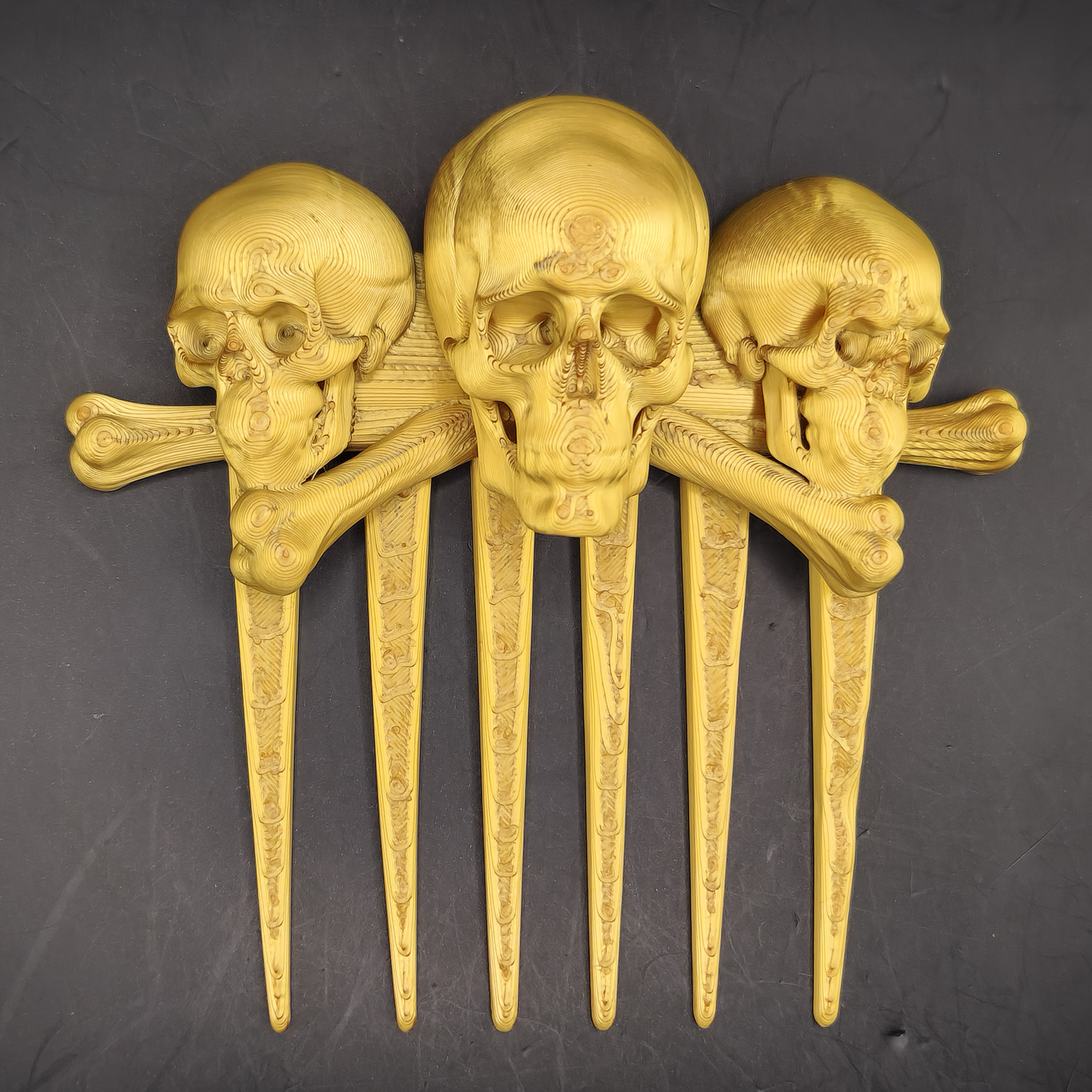 Halloween Goth Golden Skull Hair Comb Wide Tooth