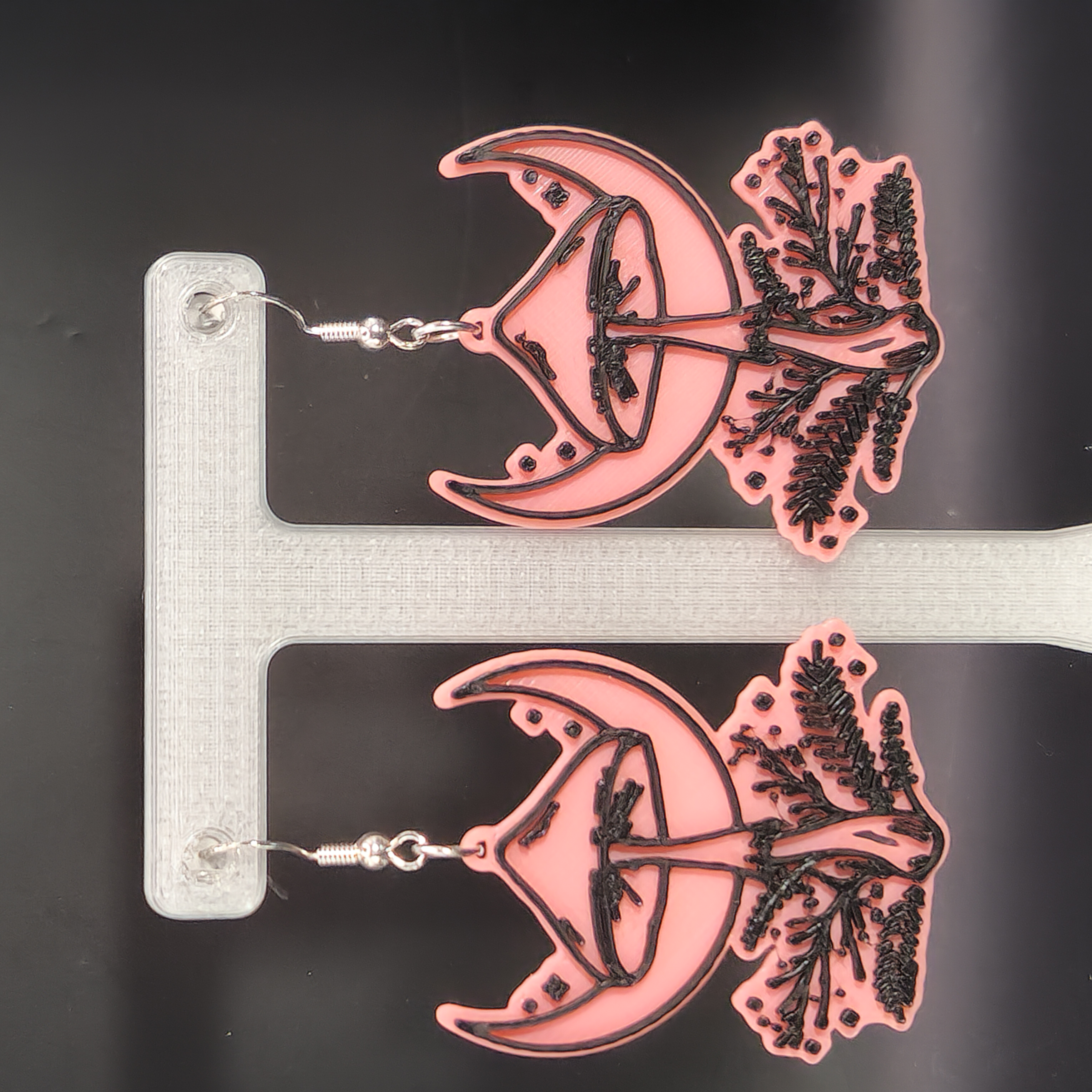 Glow in the Dark Pink-to-Orange Crescent Moon Mushroom Hypoallergenic Earrings