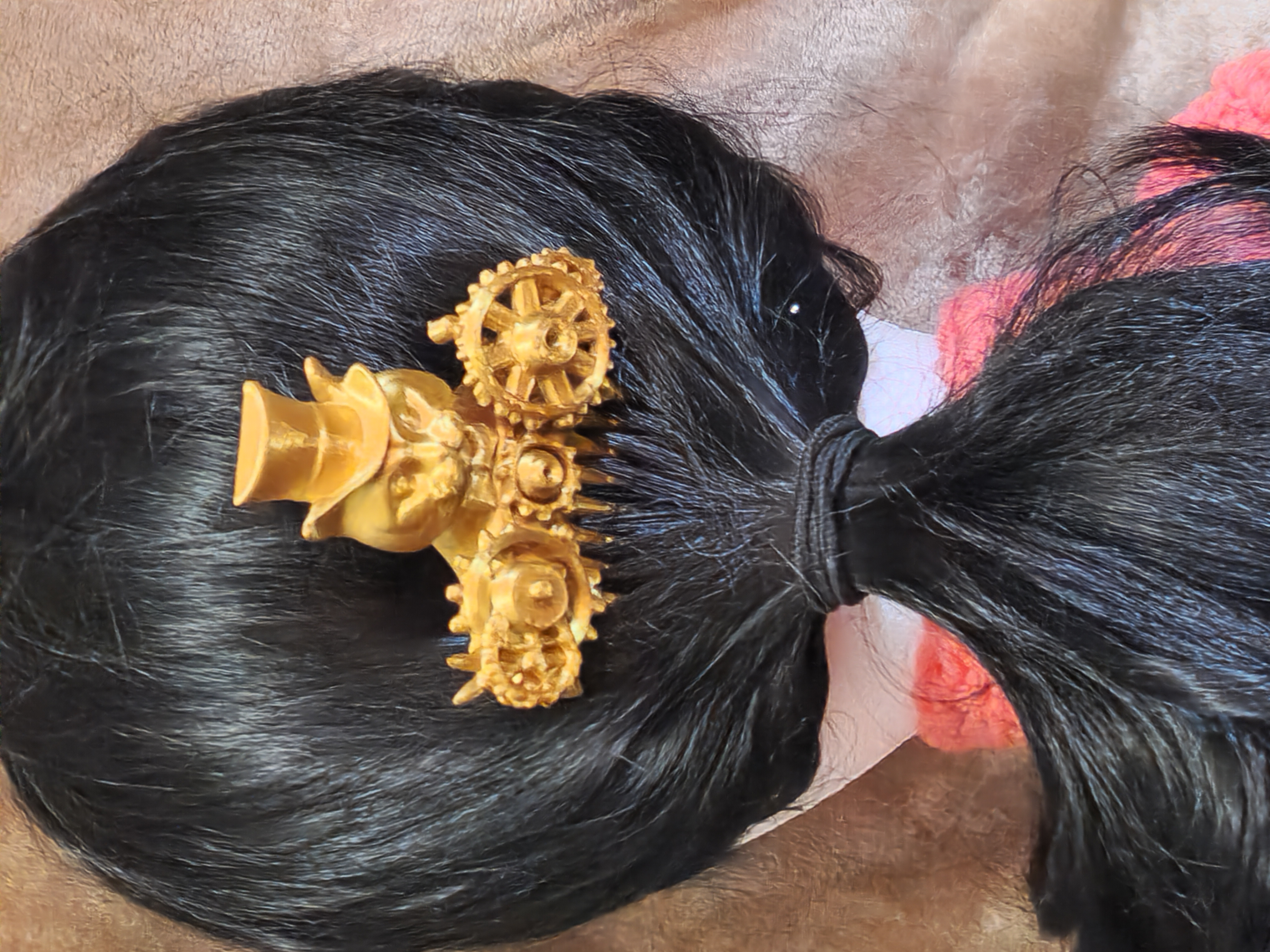 Steampunk Golden Cat in a Top Hat Hair Comb 3D Printed Hair Accessory