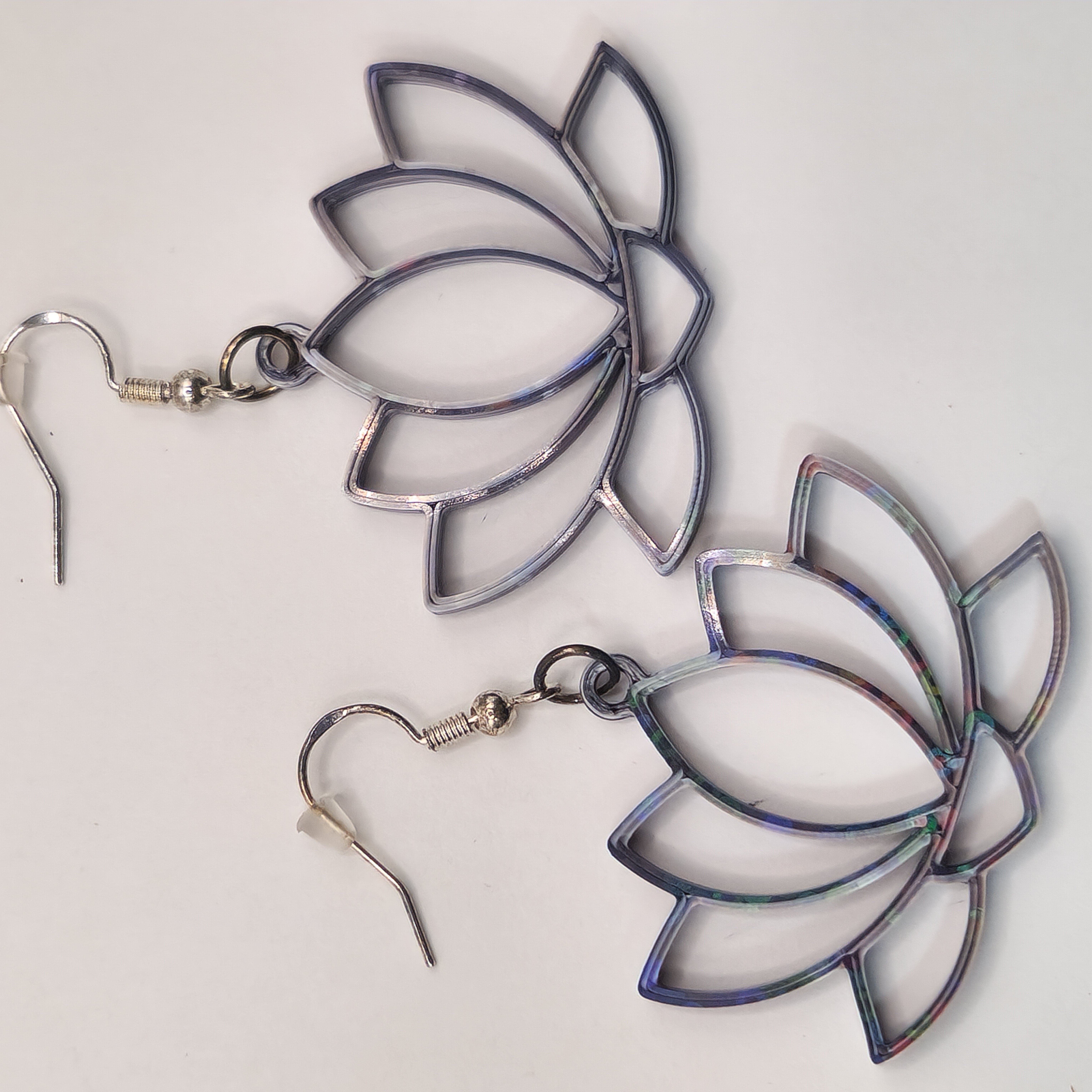 Hologram Lotus Flower Earrings Silver and Black 3D Printed Accessory 