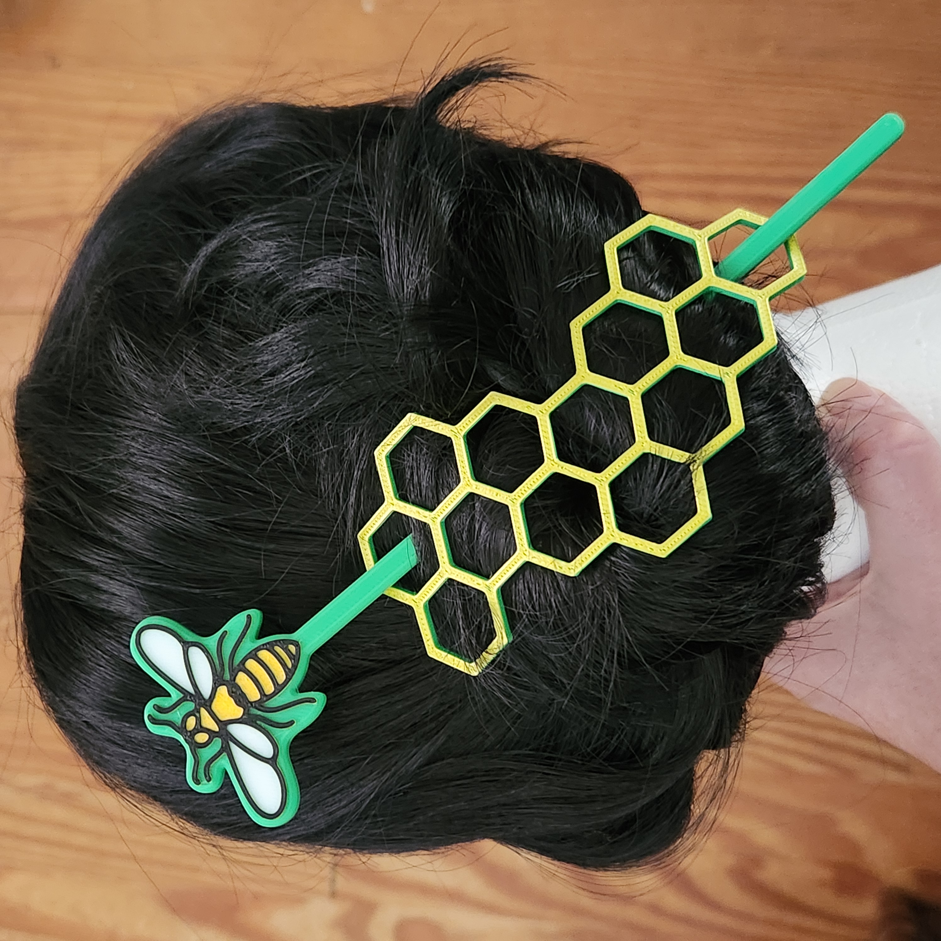 Hologram Bee and Honeycomb Hair Stick 3D Printed Accessories