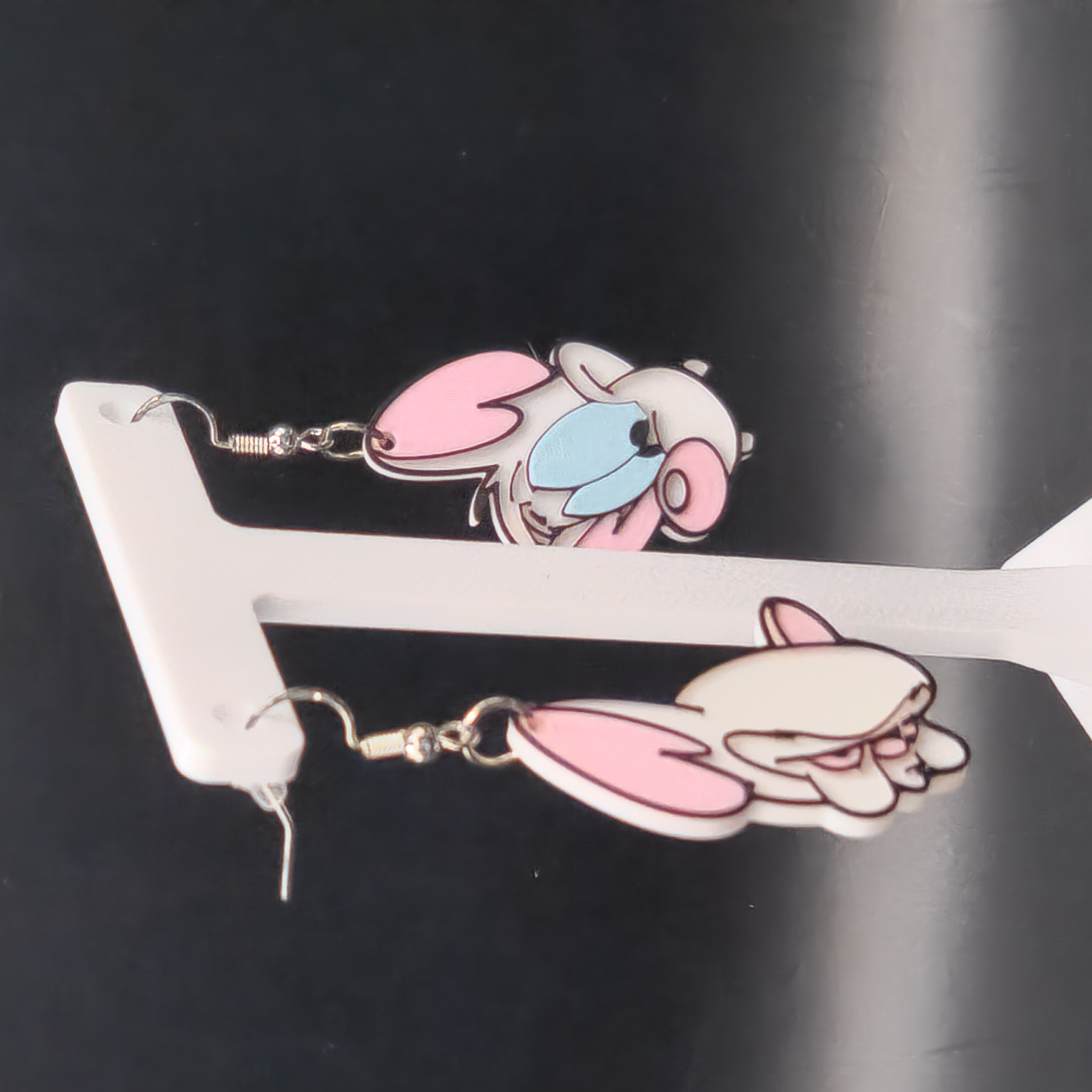 Pinky and the Brain Earrings 3D Printed with Holograms on the Back