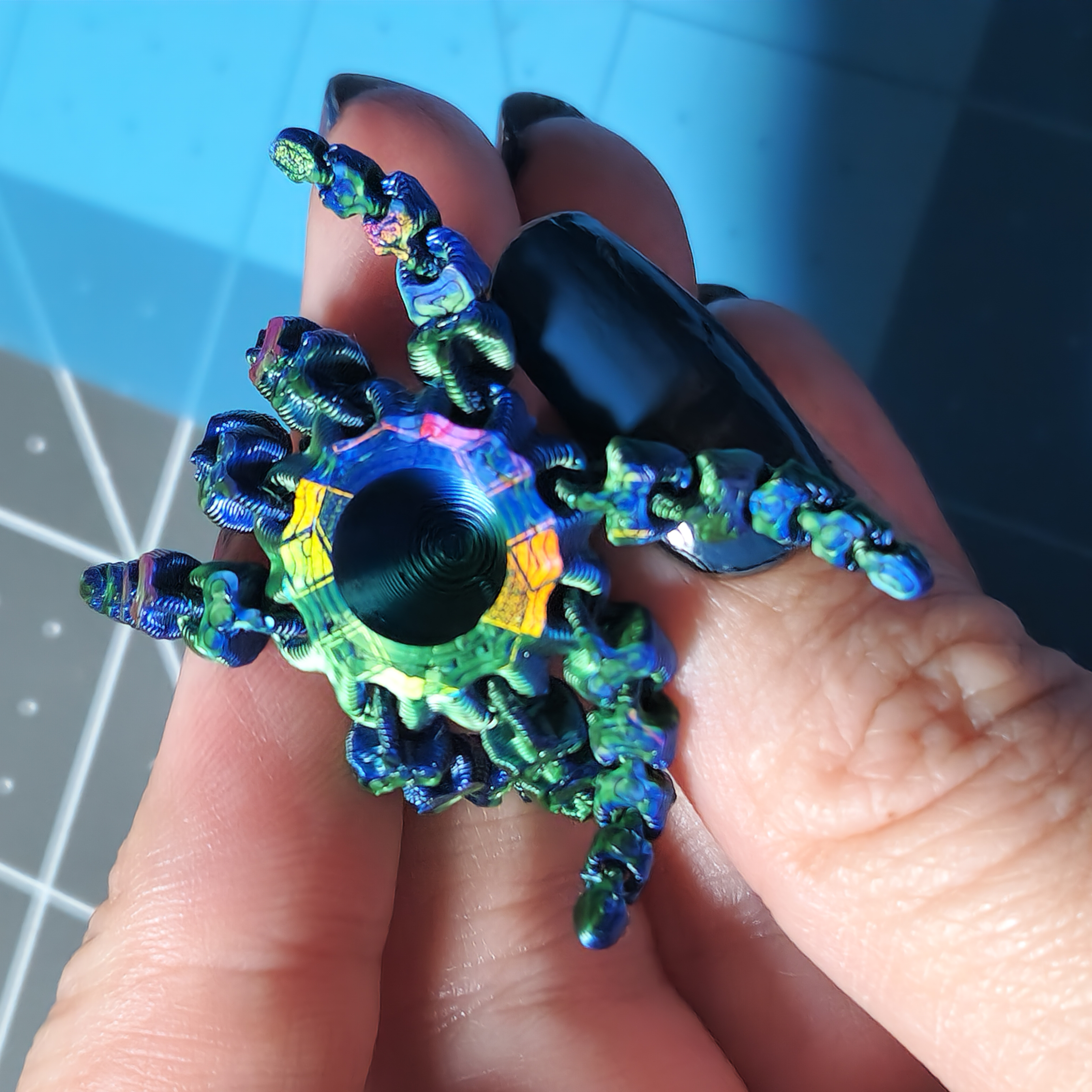 Articulated Blue and Green Octopus Earrings 3D Printed Accessory