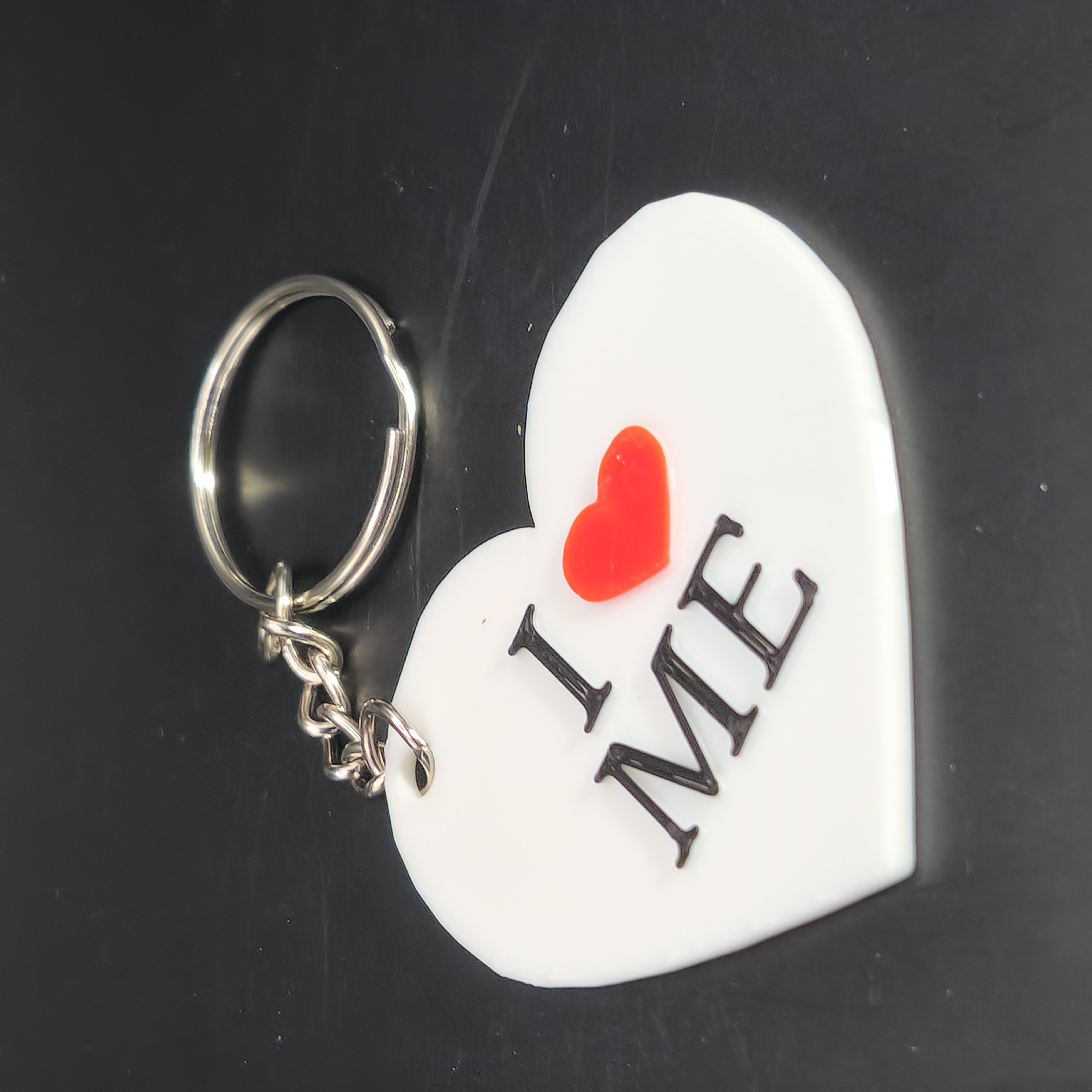 I Love Me Heart 3D Printed Keychain with Holograms on the Back