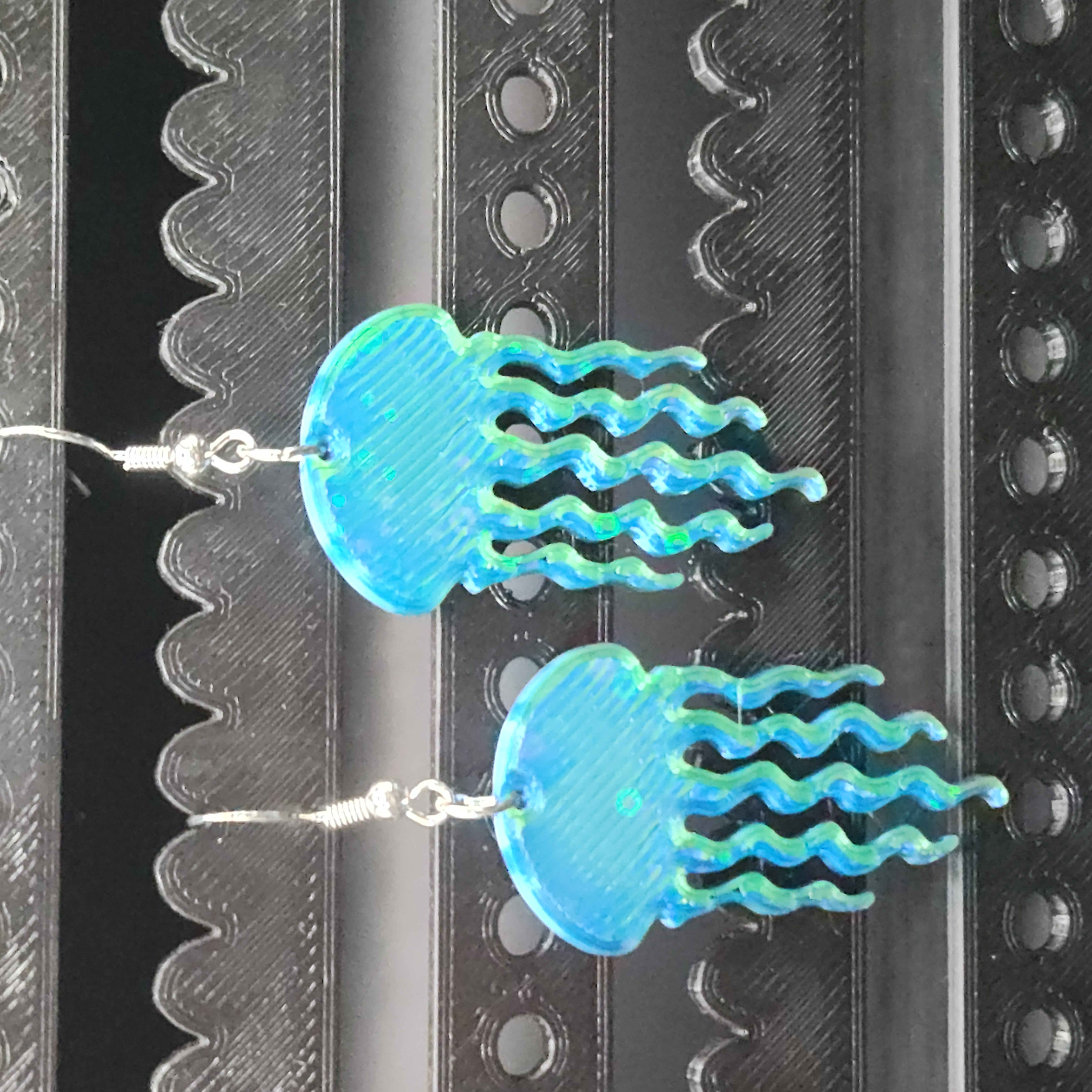 Blue-Green Hologram Jellyfish Earrings