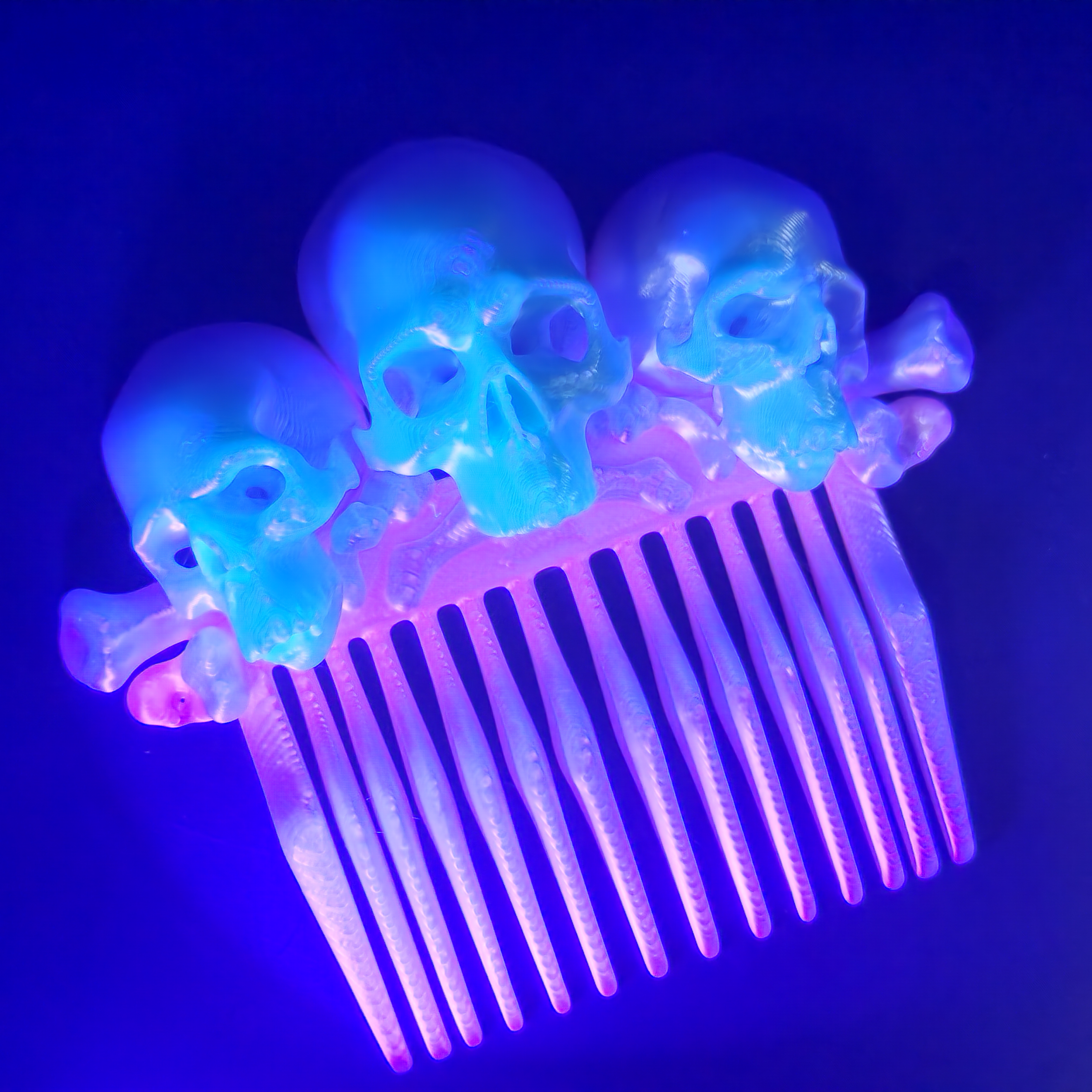 Halloween 3D Printed Skull Hair Comb Narrow Tooth Style