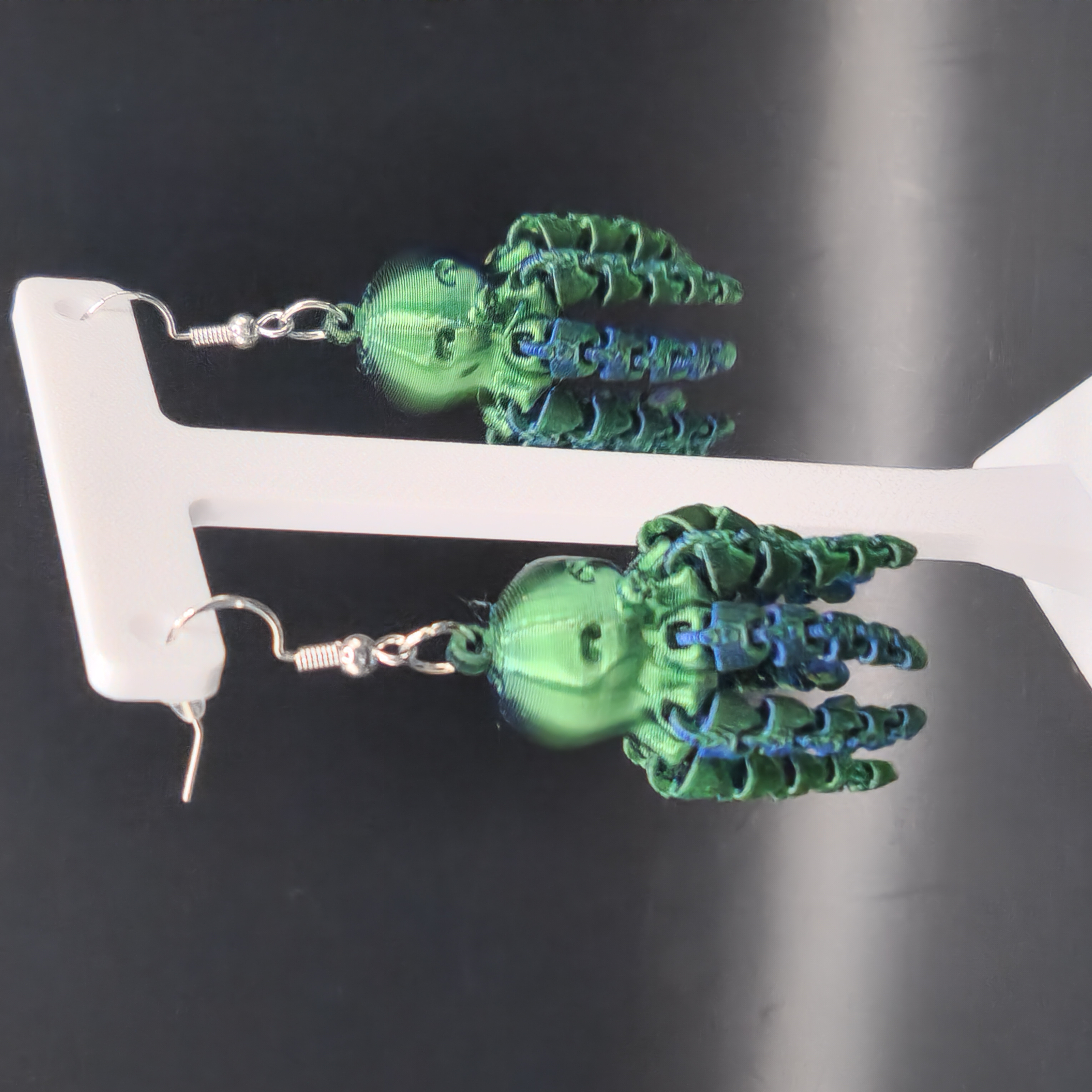 Articulated Blue and Green Octopus Earrings 3D Printed Accessory