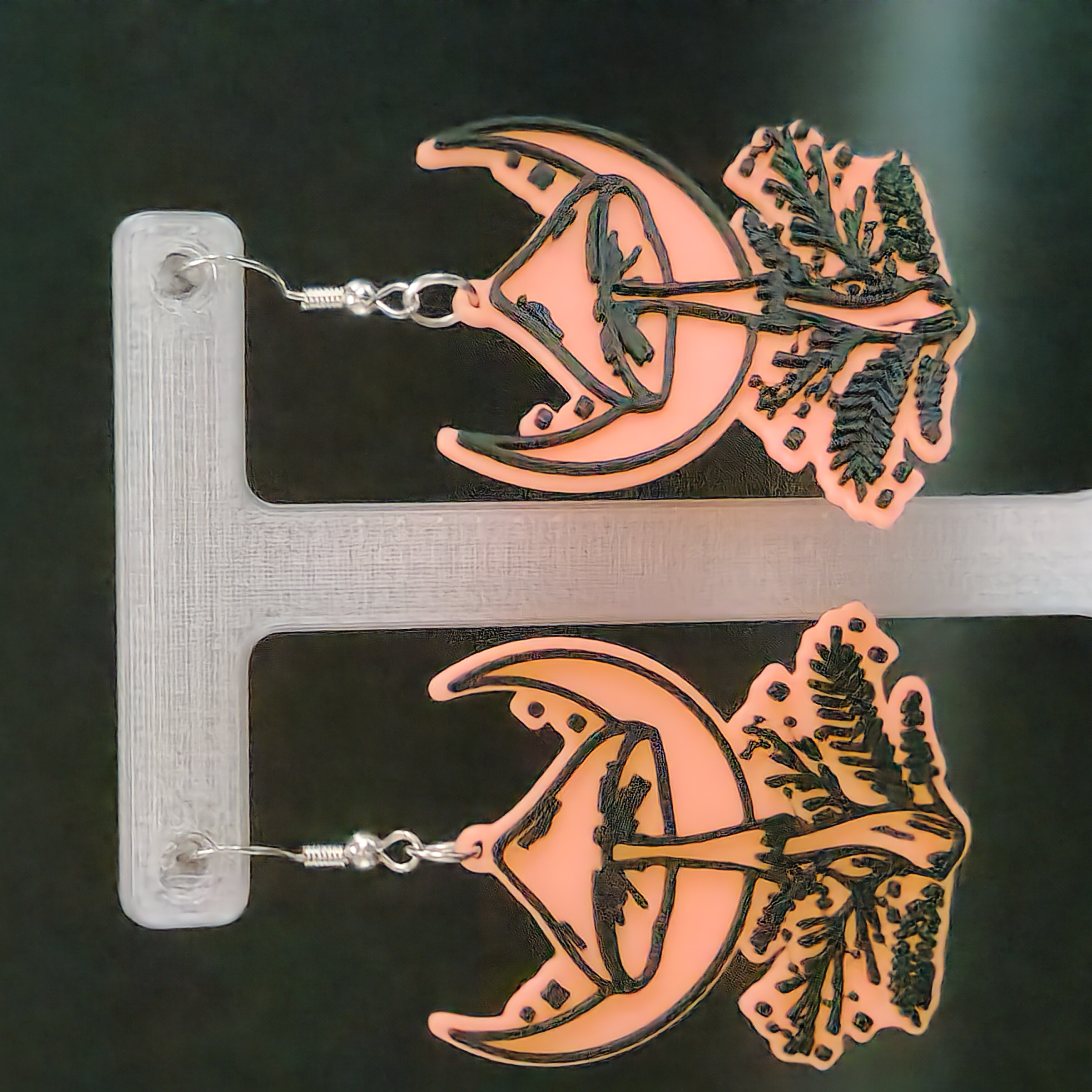 Glow in the Dark Pink-to-Orange Crescent Moon Mushroom Hypoallergenic Earrings