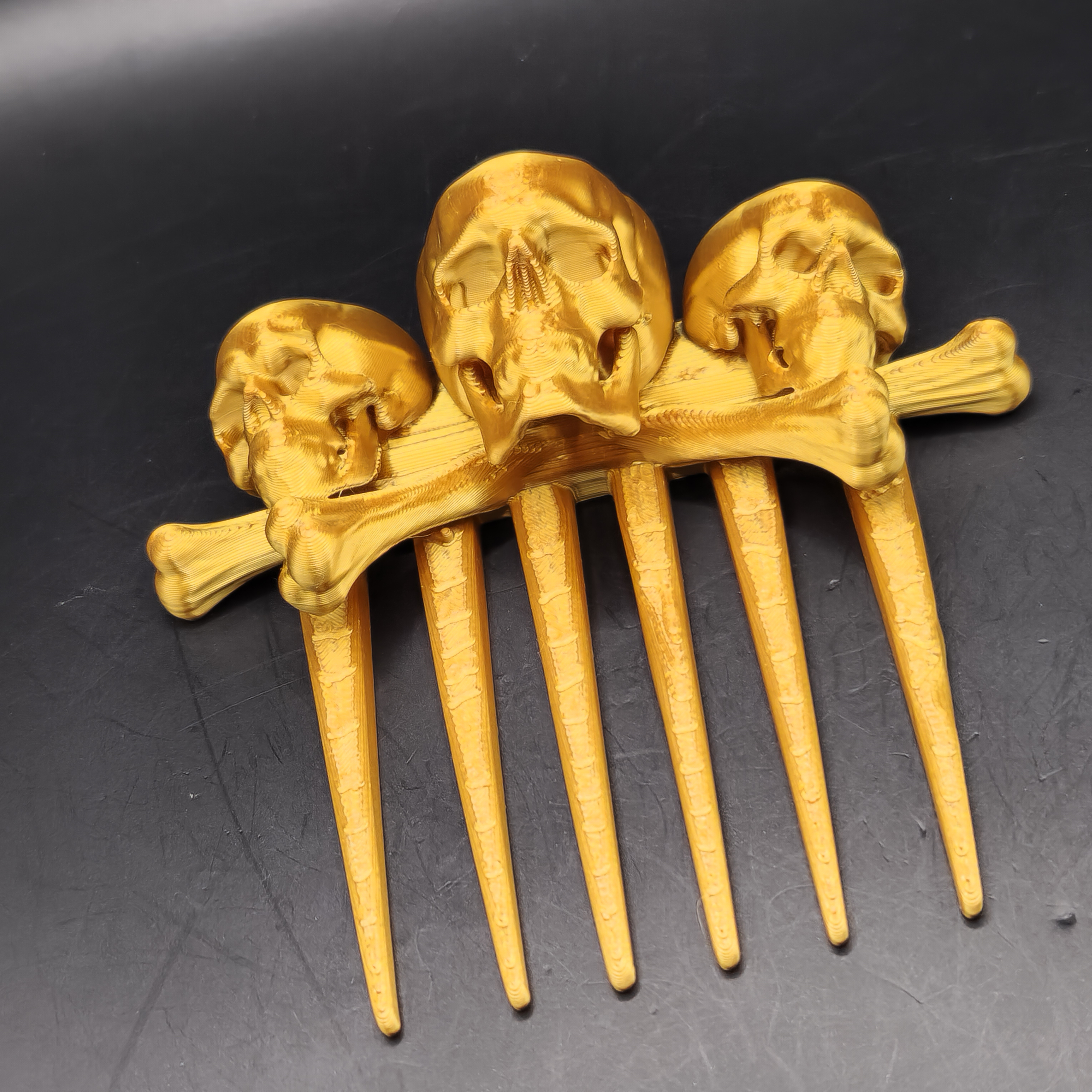 Halloween Goth Golden Skull Hair Comb Wide Tooth