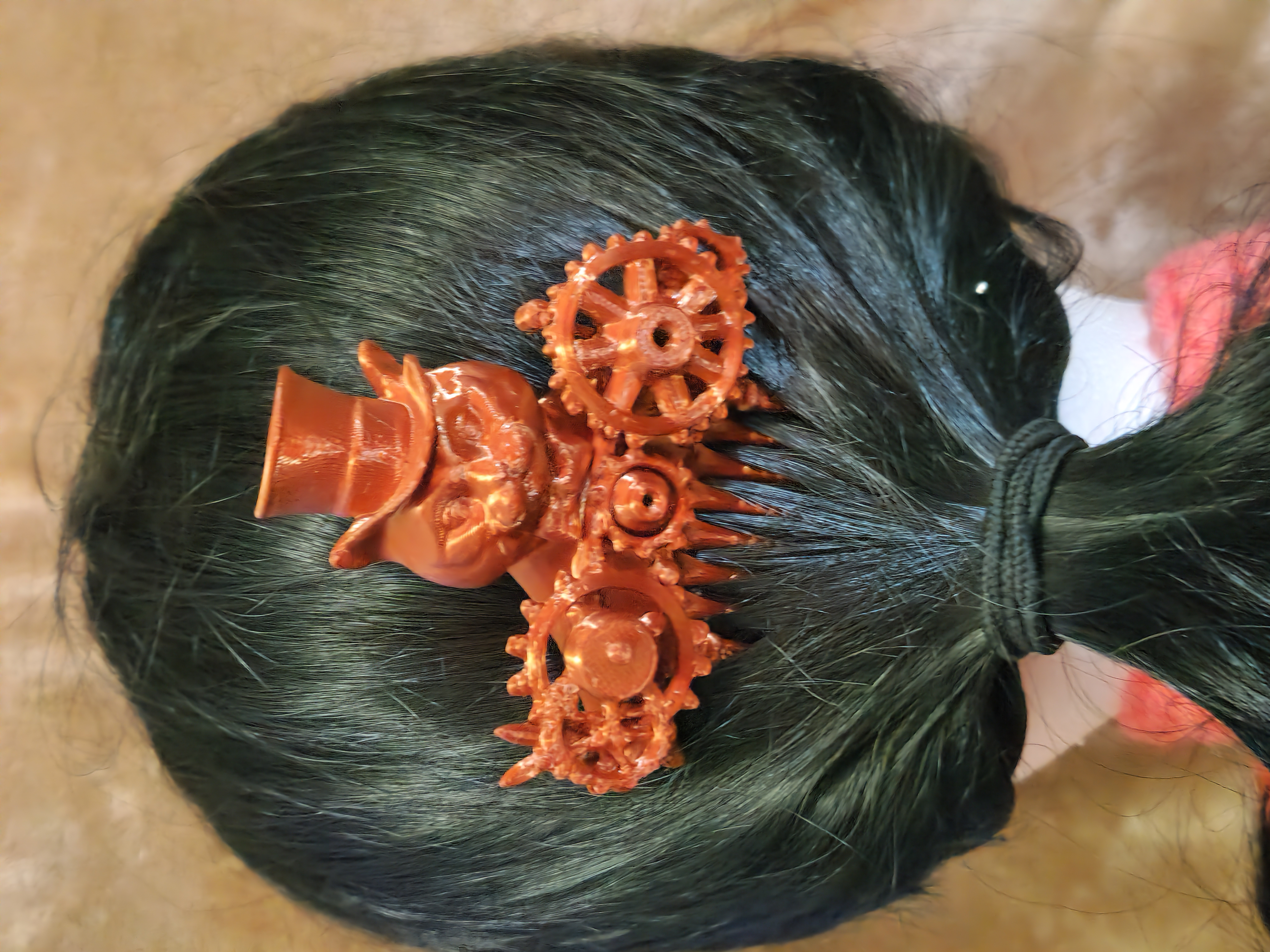 Steampunk Cat in Top Hat Gear Hair Clip