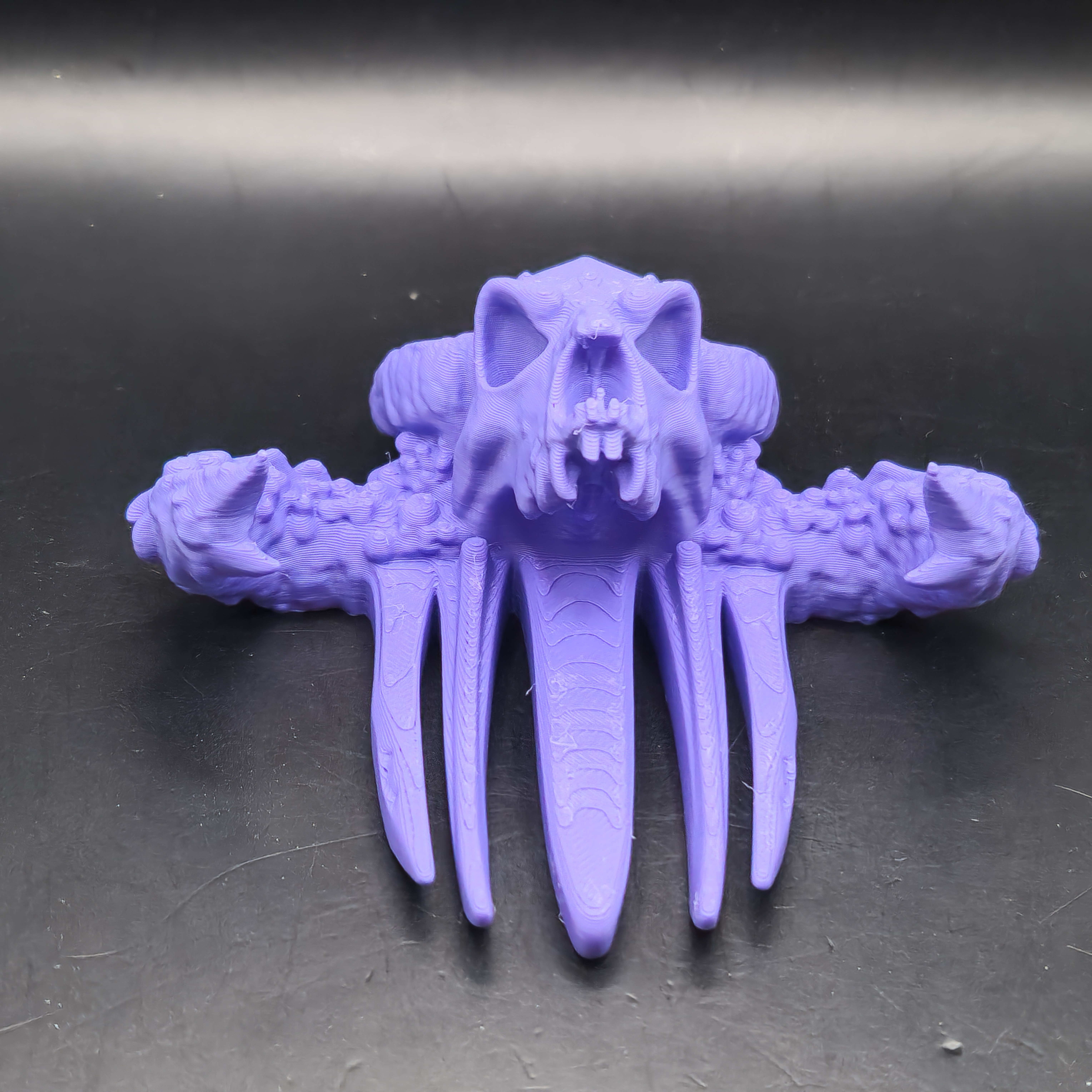 Purple Curved Horned Dragon Head Skull Decorative Hair Comb 3D Printed Fantasy Accessory