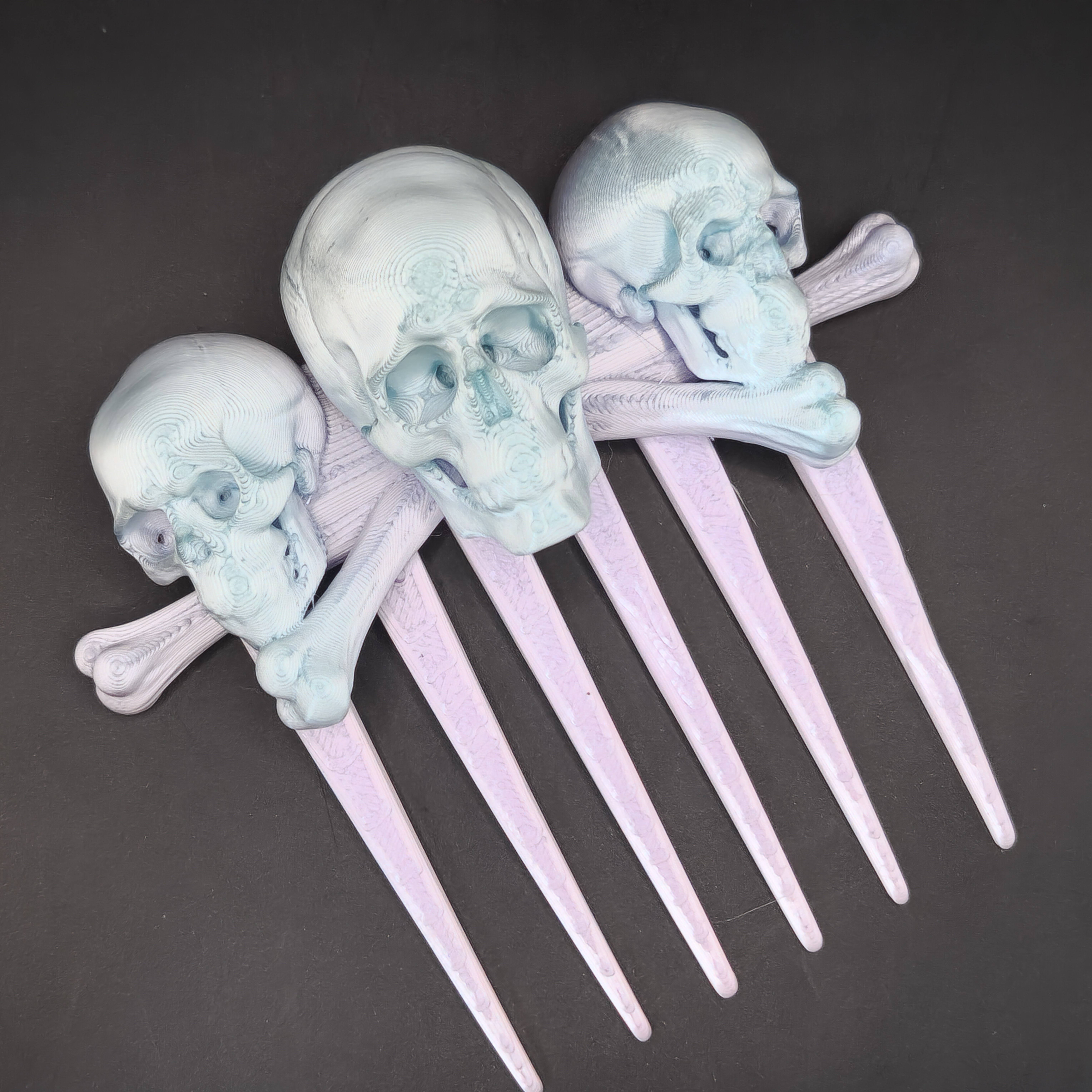Halloween Skull and Bones Goth 3D Printed Hair Comb Wide Tooth Style