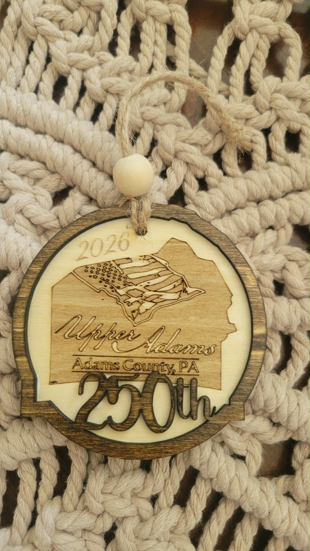 Wooden 250th Upper Adams Celebration Ornament
