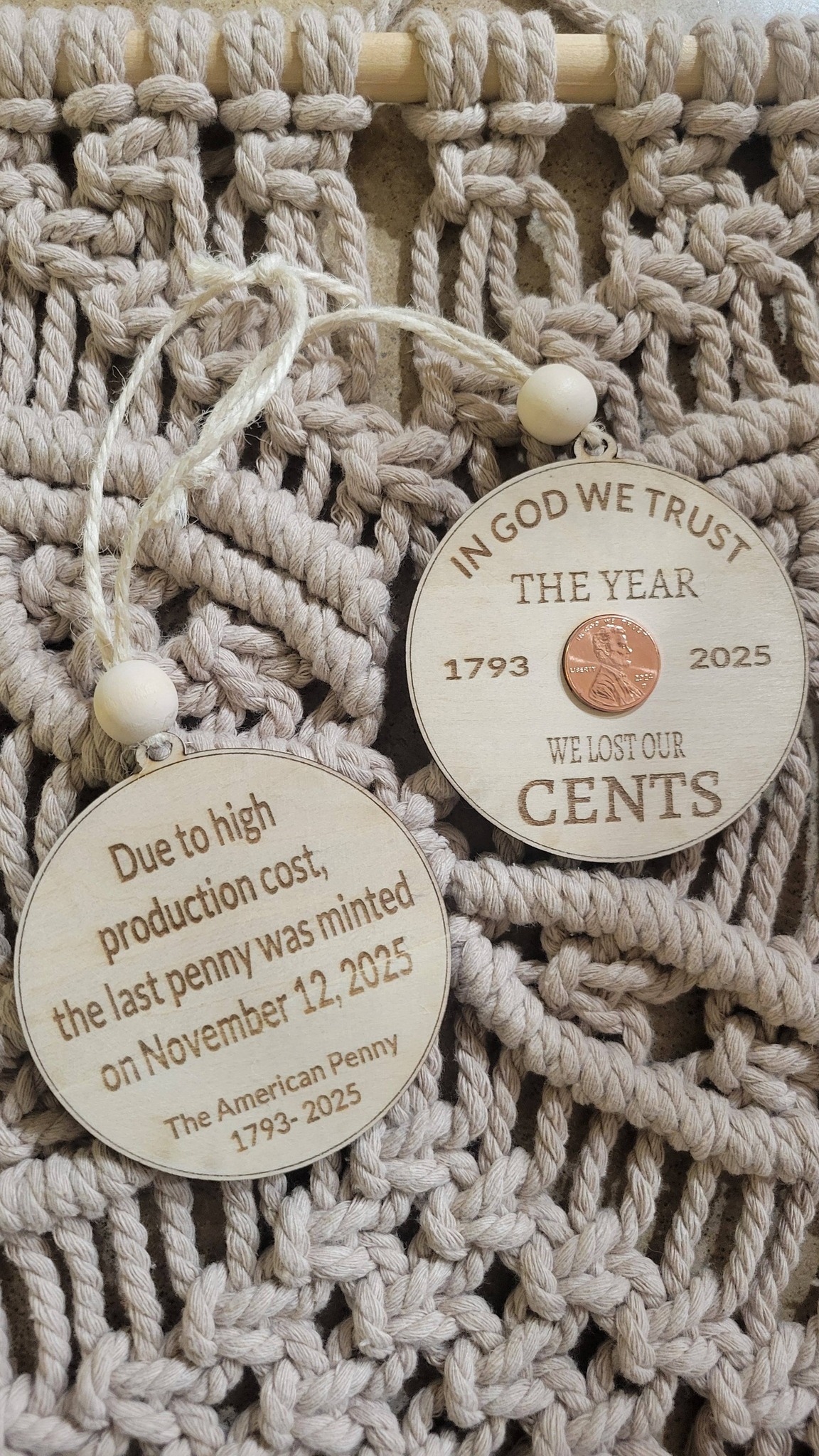 Wooden Engraved 2025 Penny Ornament