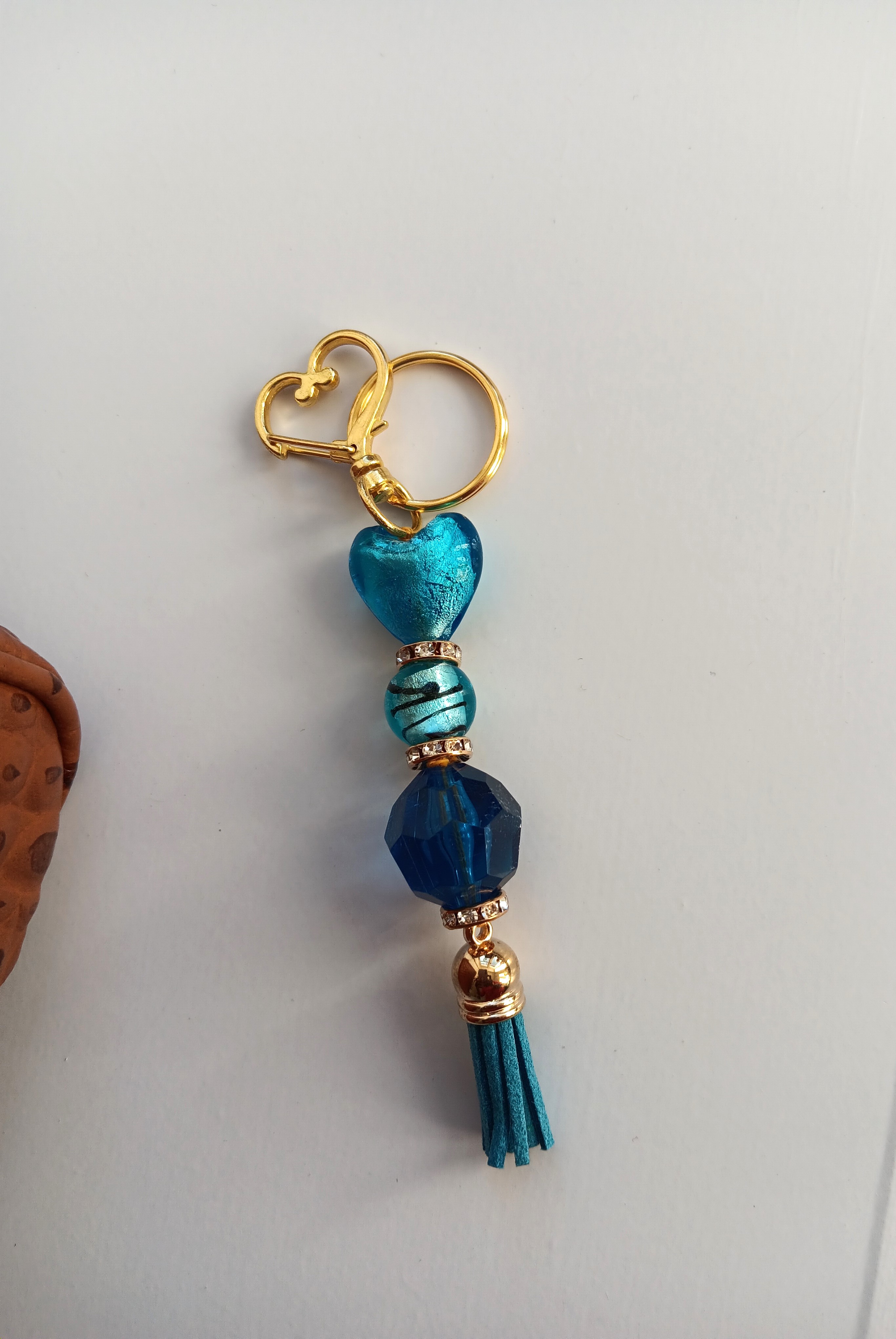 Blue Beaded Heart Keychain/Bag Charm
