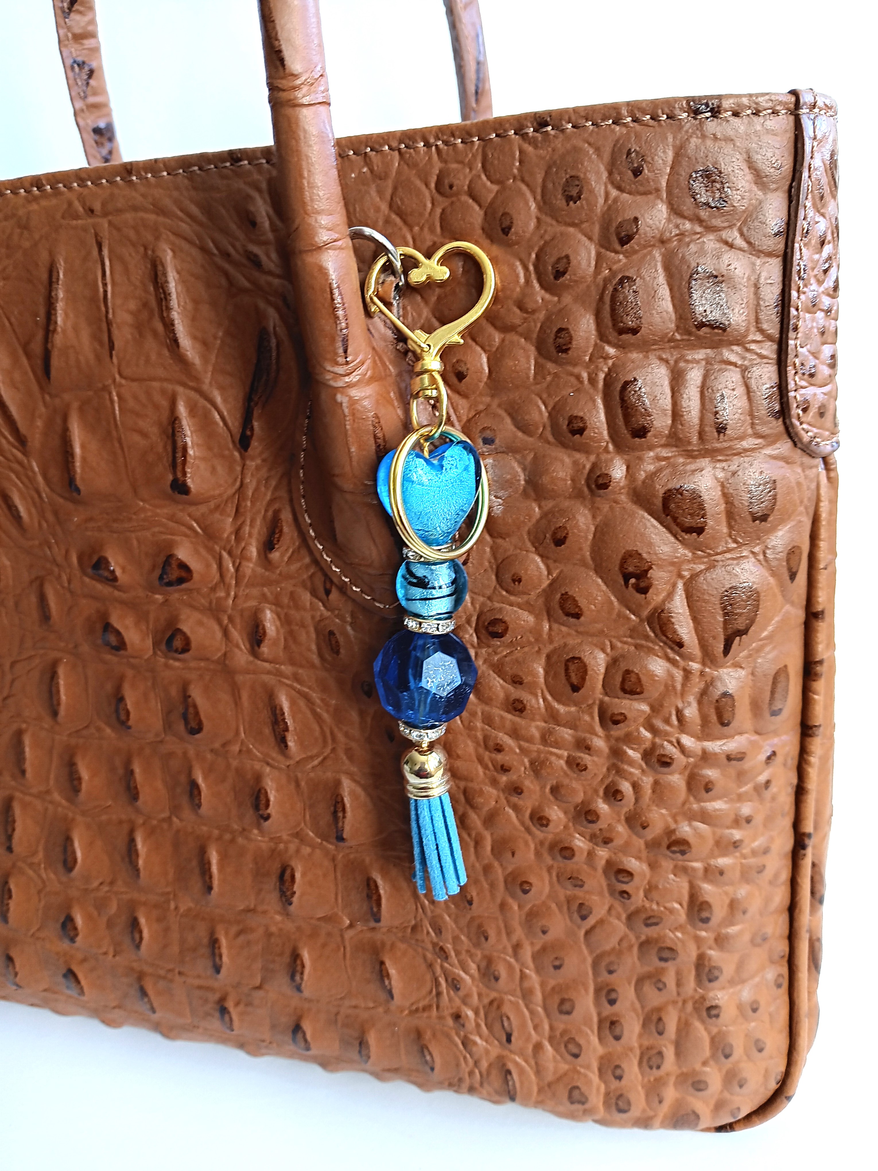 Blue Beaded Heart Keychain/Bag Charm
