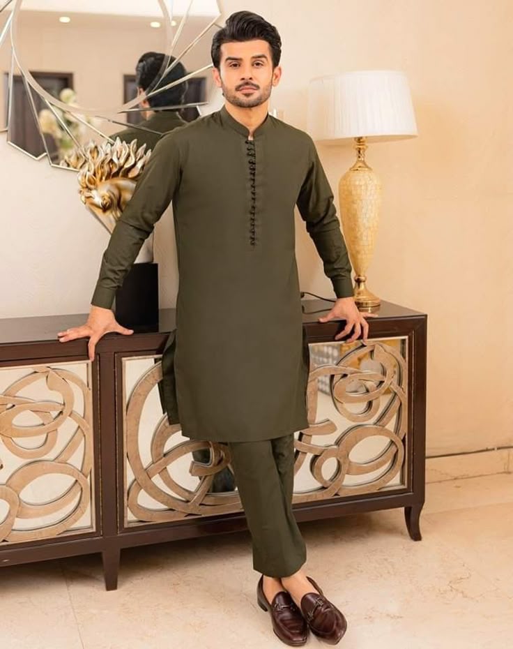 Men's Olive Green Kurta Set