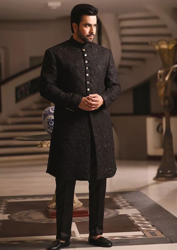 Black Sherwani Suit