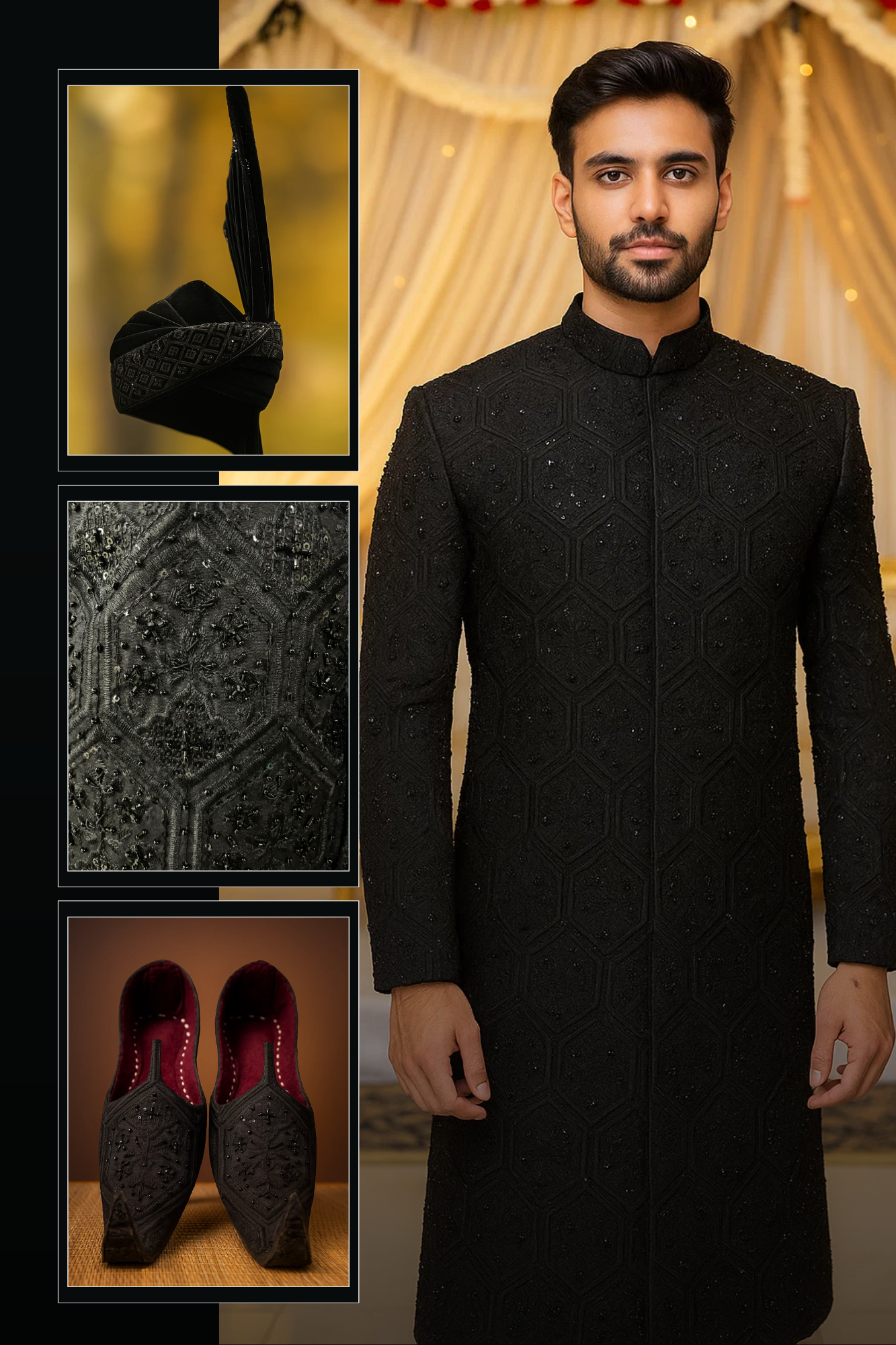 Men’s Black Embroidered Sherwani