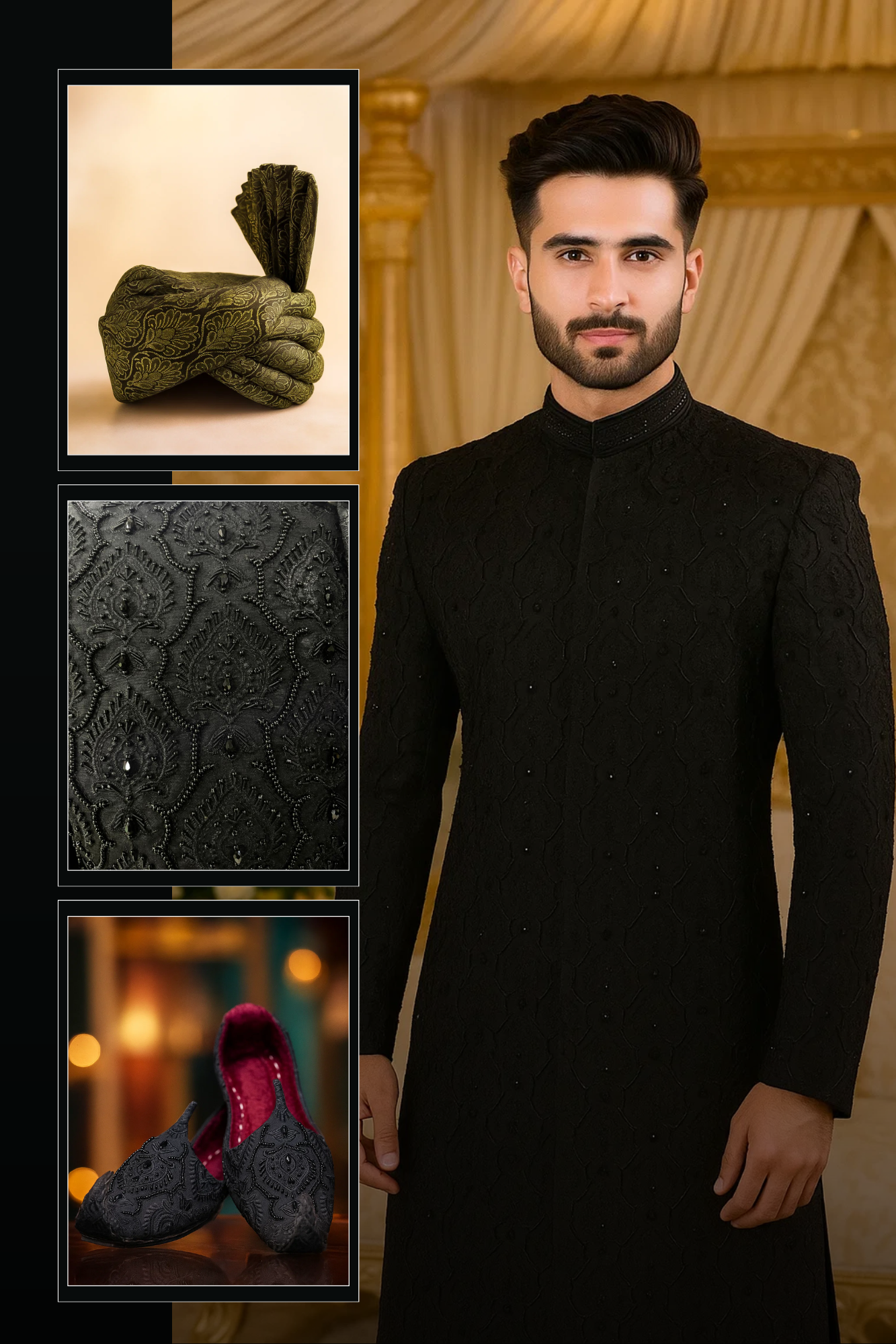 Men’s Black Sherwani Set