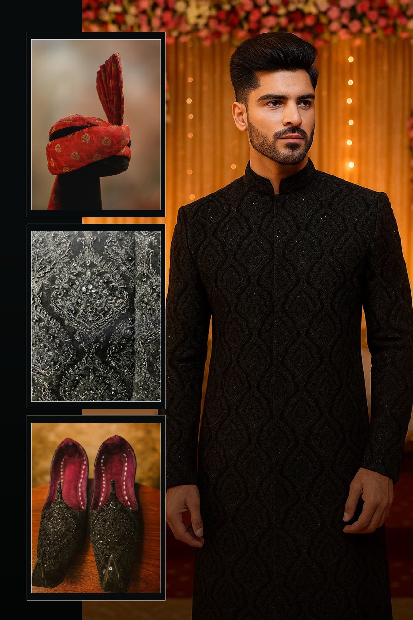 Embroidered Black Sherwani