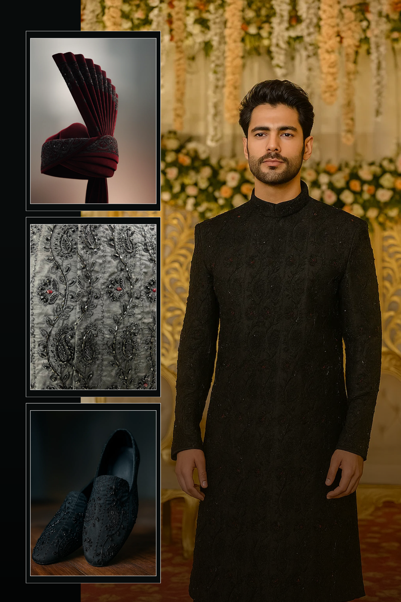 Black Embroidered Sherwani