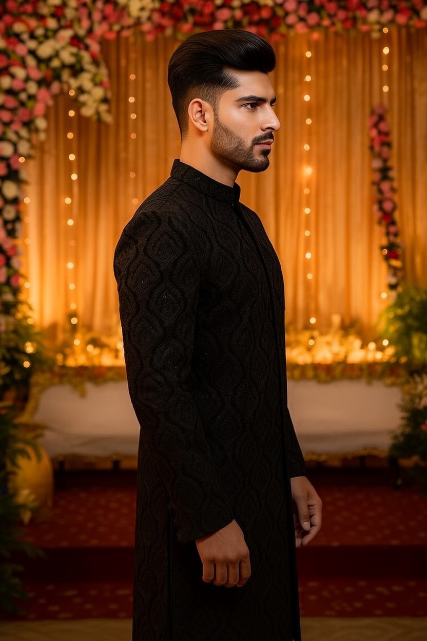 Embroidered Black Sherwani