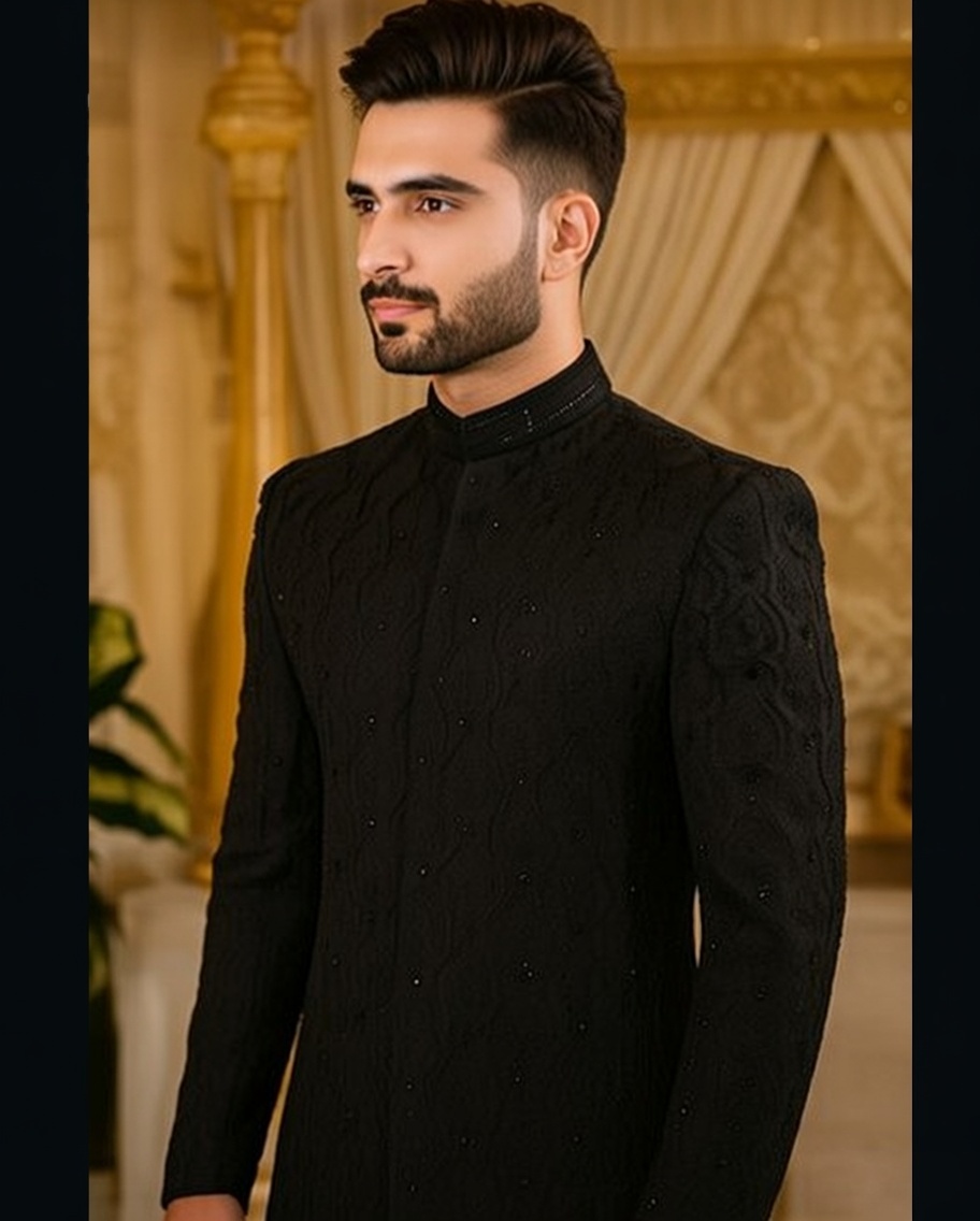 Men’s Black Sherwani Set