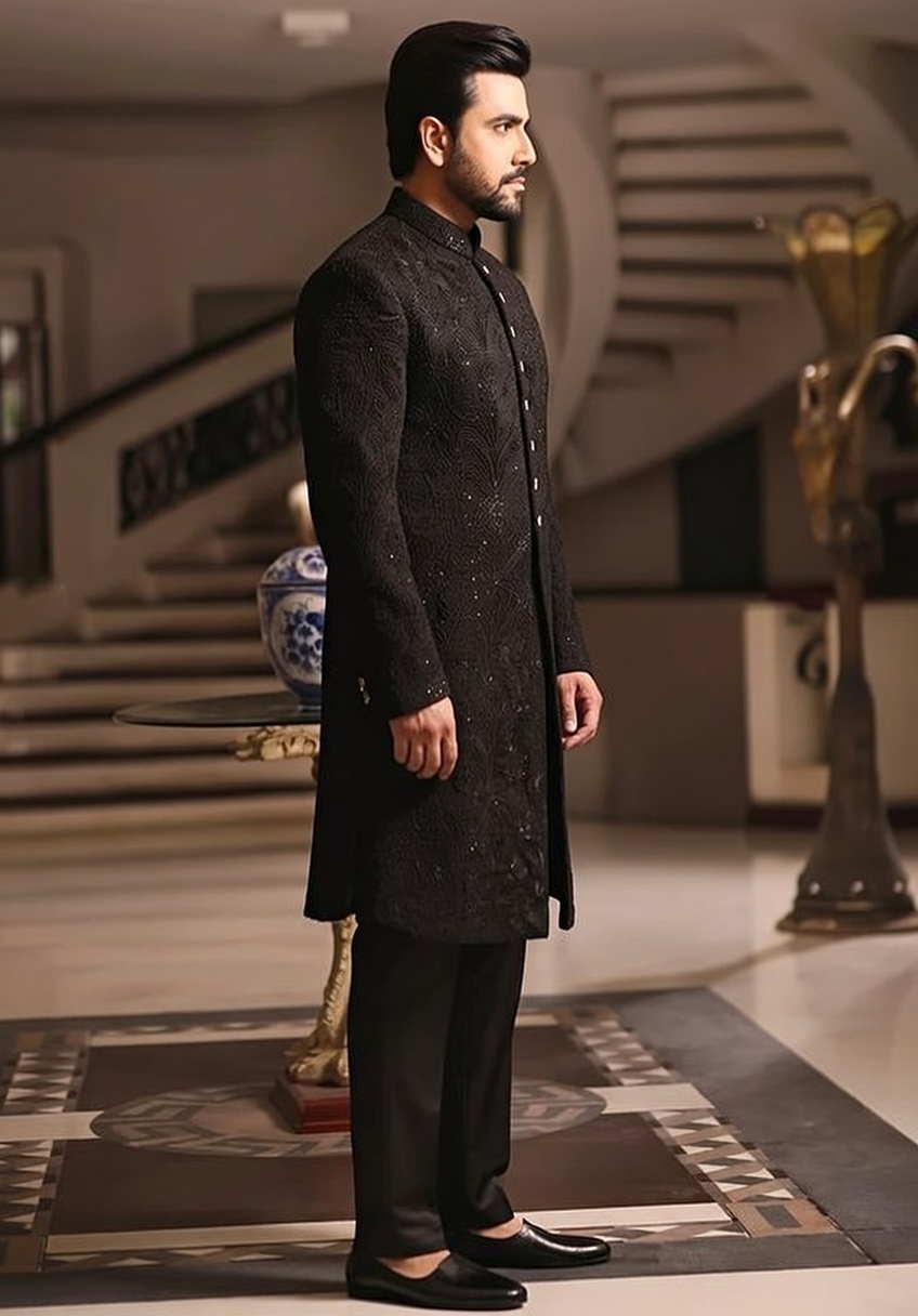 Black Sherwani Suit