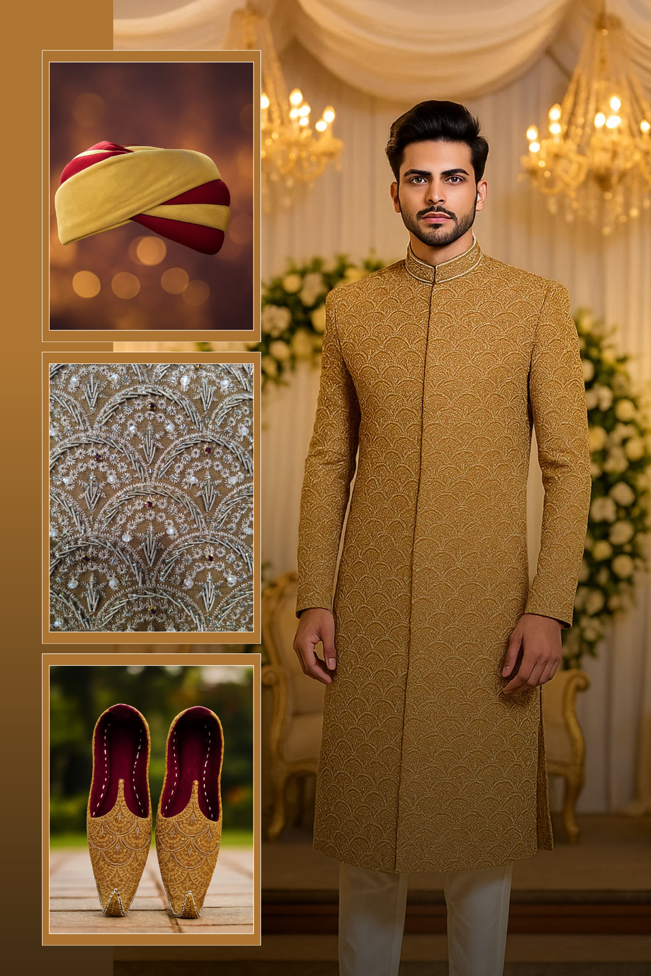 Gold Embroidered Sherwani Set