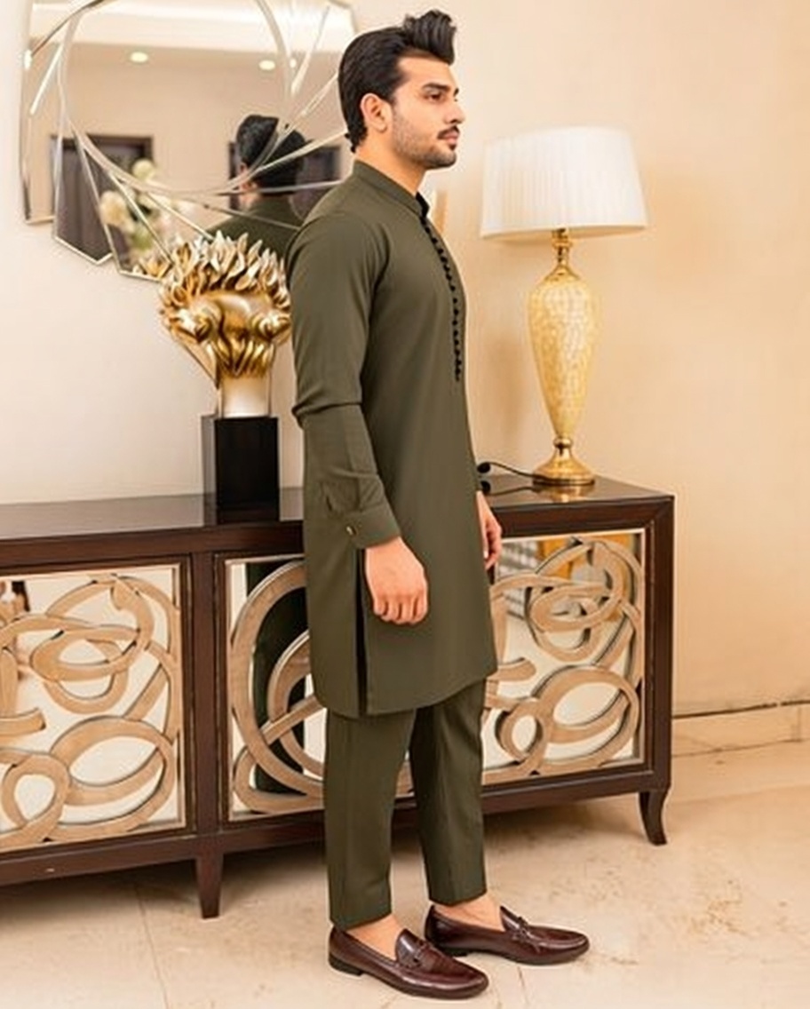 Men's Olive Green Kurta Set