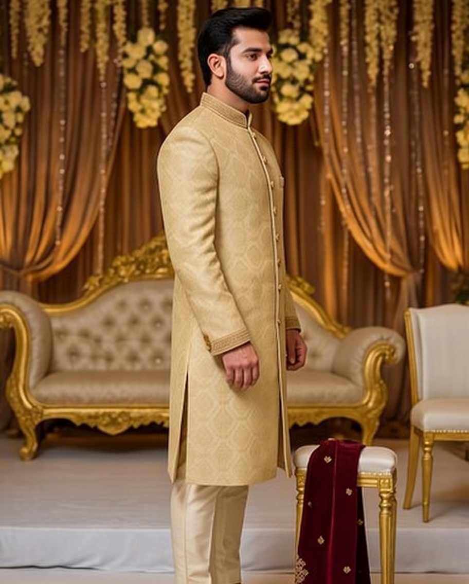 Men's Traditional Cream Sherwani