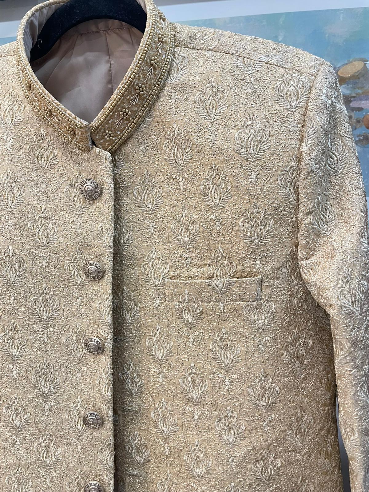Embroidered Cream Sherwani