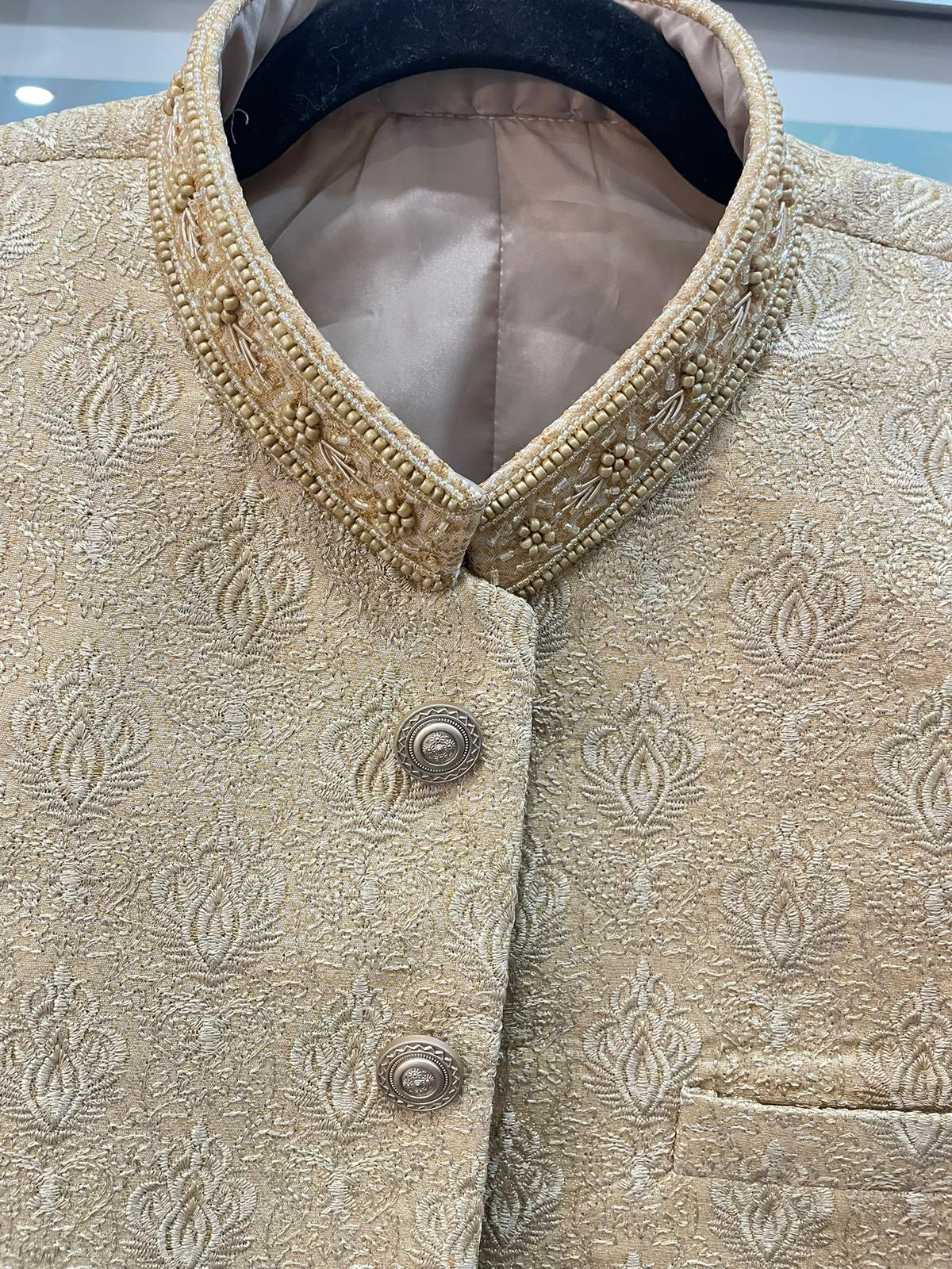 Embroidered Cream Sherwani