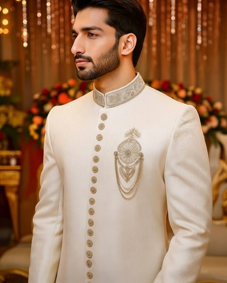 Men's Ivory Sherwani Set