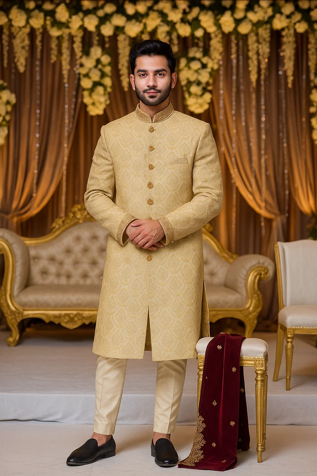 Men's Traditional Cream Sherwani