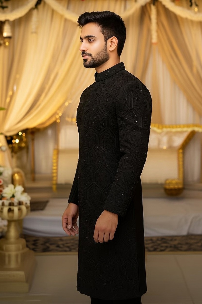 Men’s Black Embroidered Sherwani