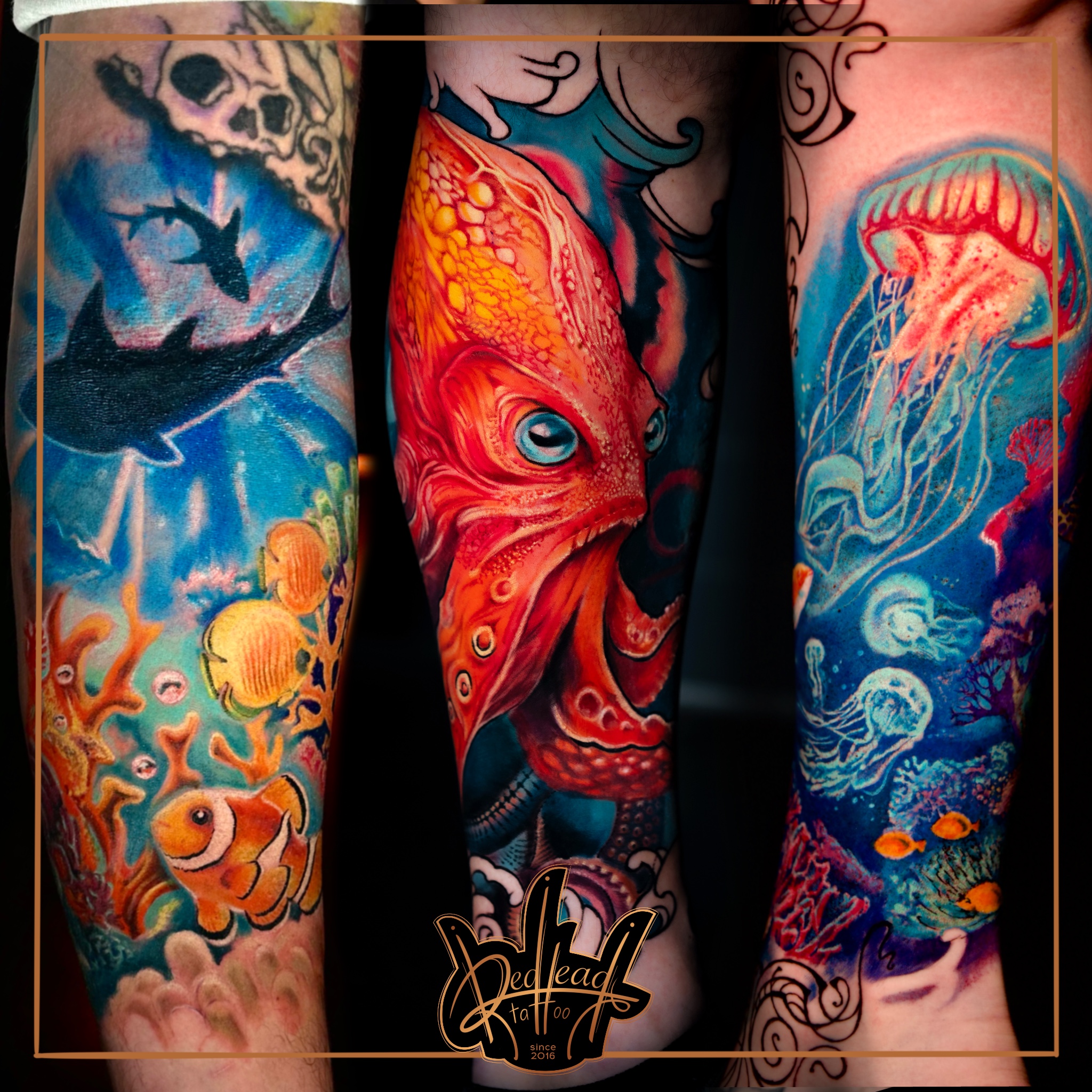 Aquatic Themed Sleeve Tattoos