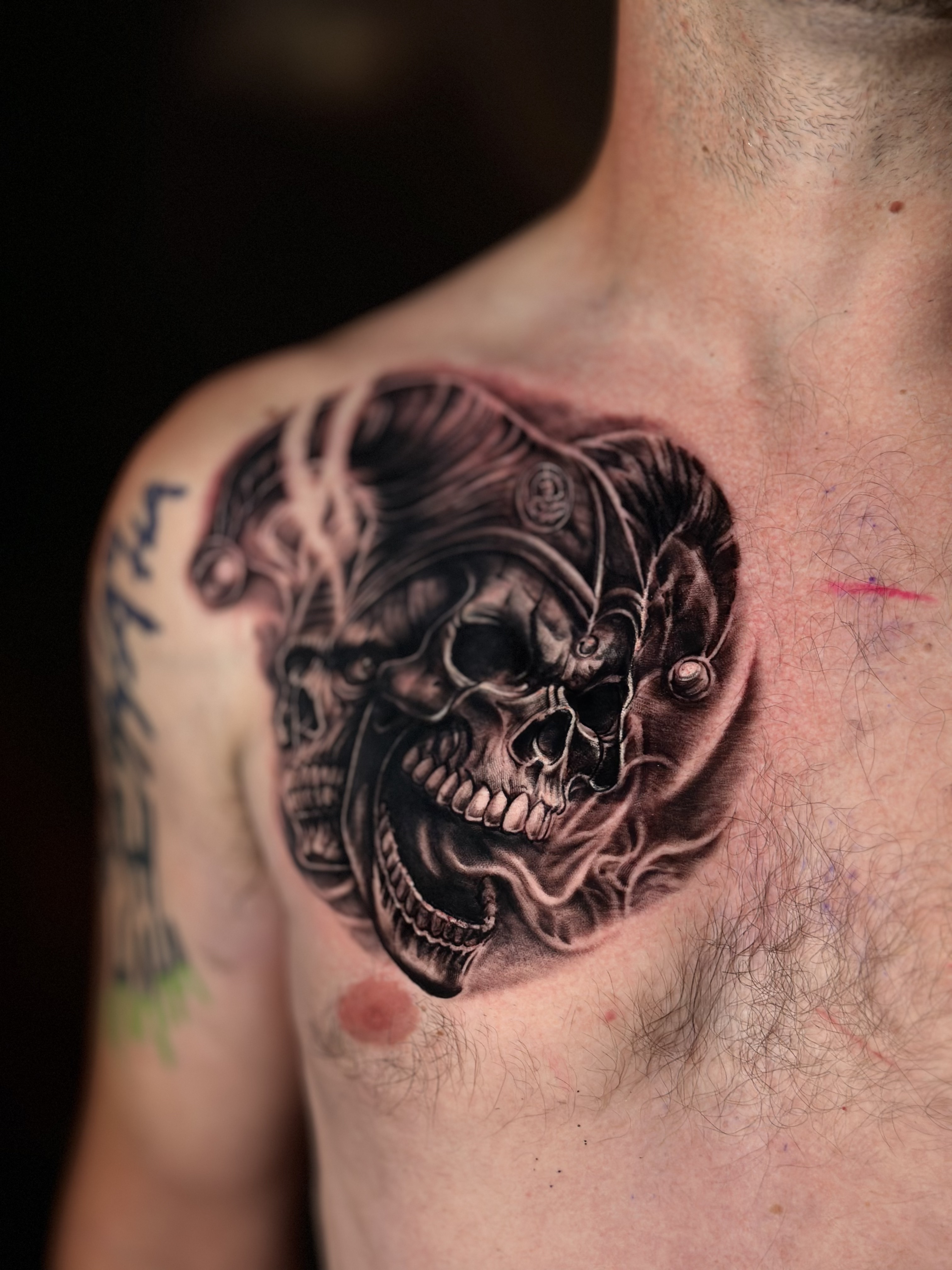 Joker Skull Chest Tattoo
