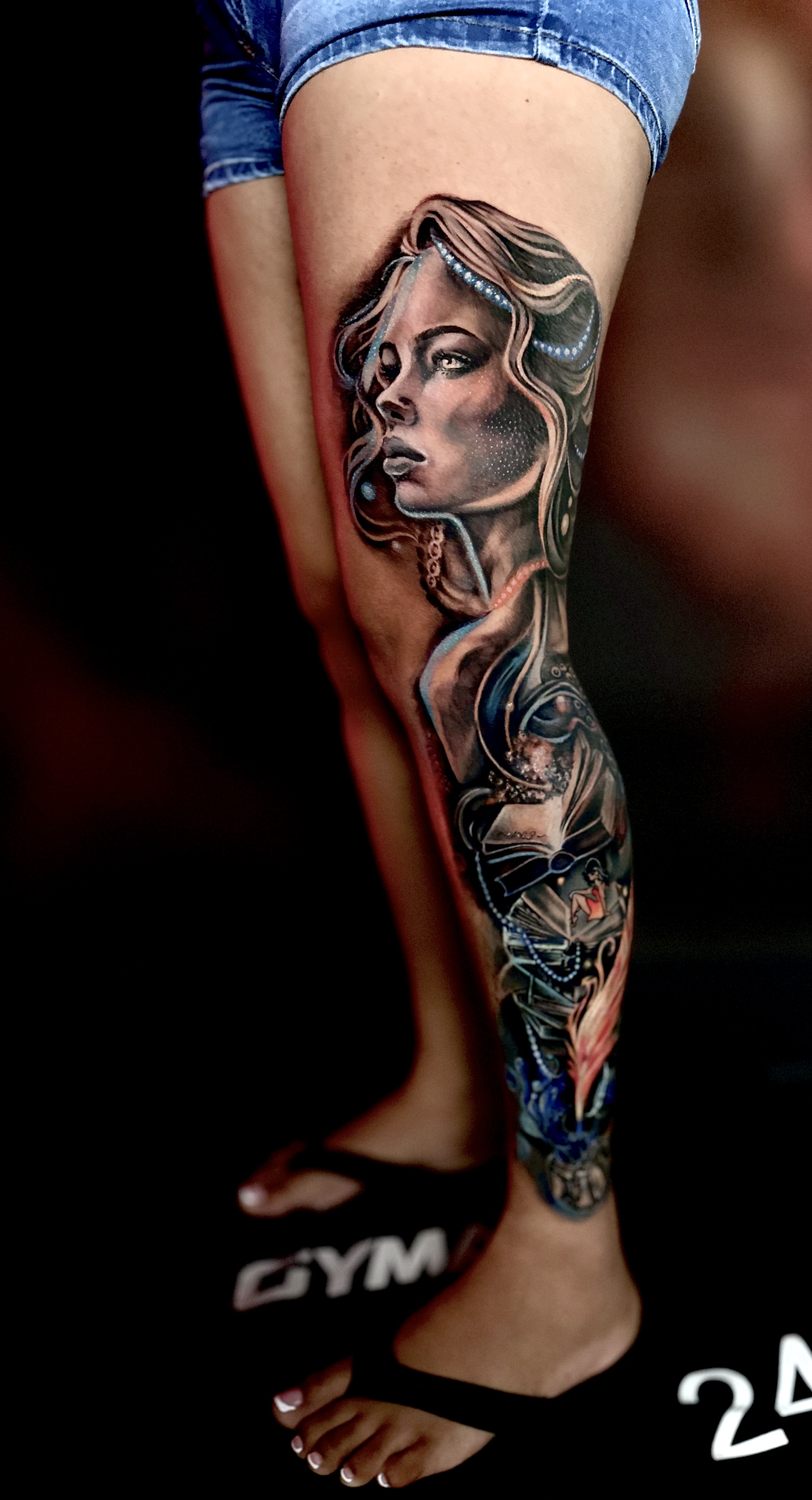 Realistic Leg Sleeve Tattoo