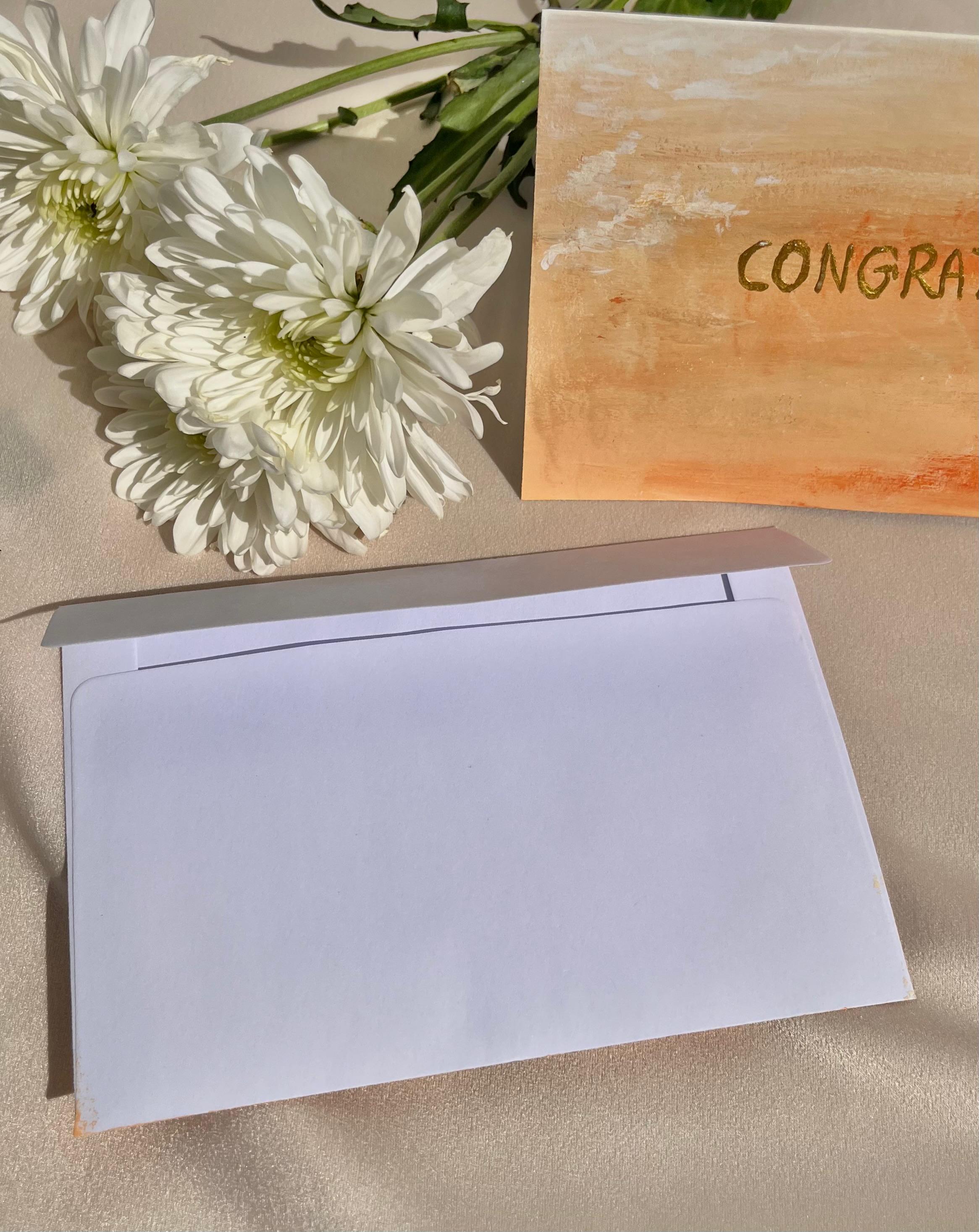 Orange Clouds Hand-Painted Card & Envelope